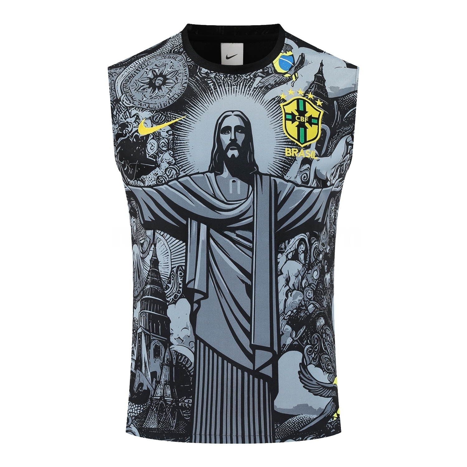Brazil 25-26 Gray Jesus Statue Vest Training Set - Gray Vest & Black Shorts - UnitedFutballJersey
