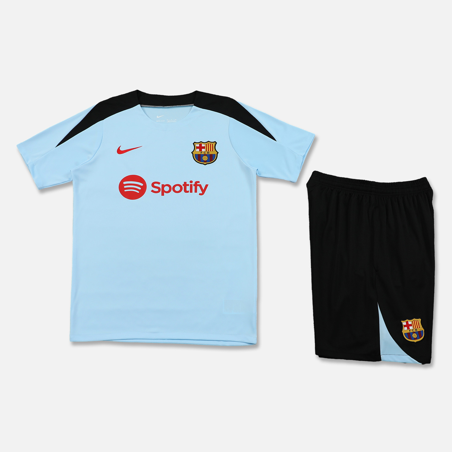 B.A.R.S.A 24-25 Short-Sleeve Training Set - Light Blue Top & Black Shorts - UnitedFutballJersey
