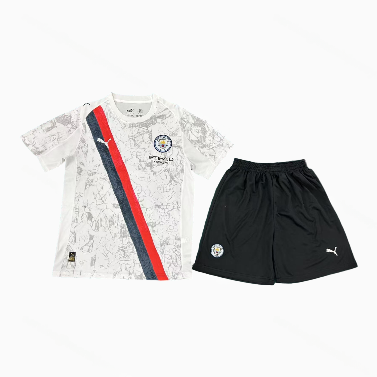 Manchester City 25-26 Away White Black Shorts Men's Adult Jersey Set - Fans Version - UnitedFutballJersey
