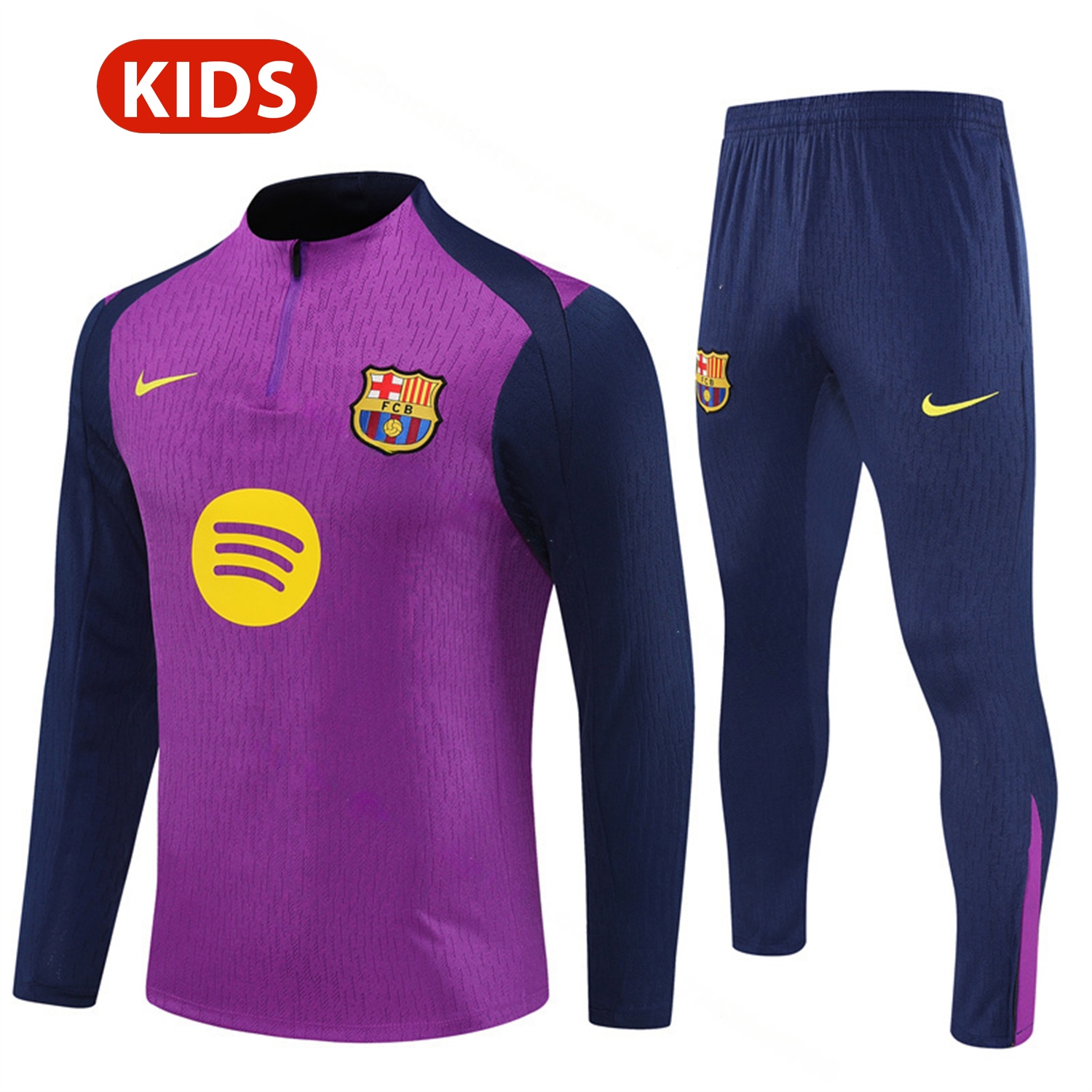 Barcelona 25-26 Kids Long Sleeve Training Set - Purple Top & Deep Blue Pants - UnitedFutballJersey