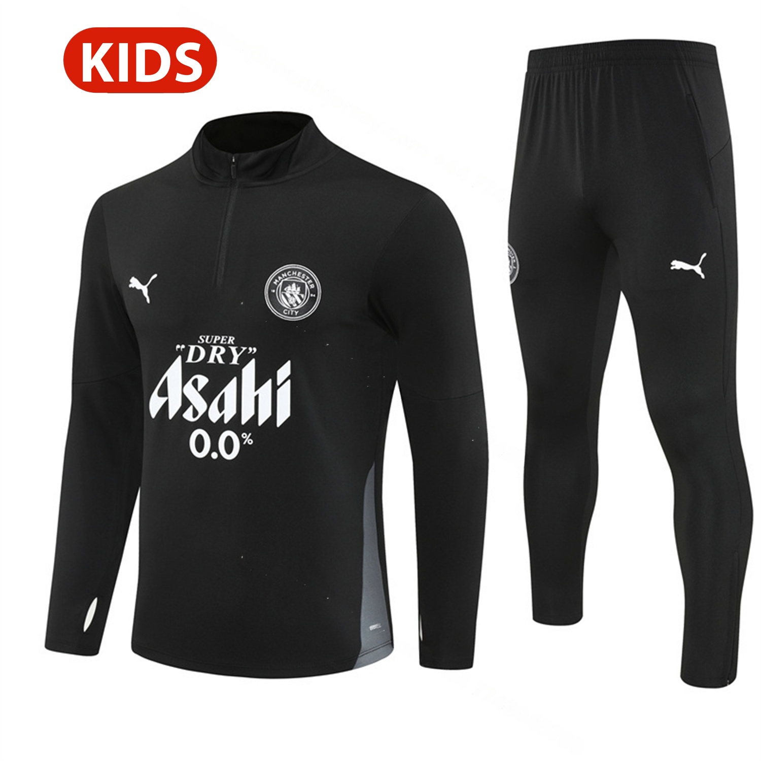 Manchester City 25-26 Kids Long Sleeve Training Set - Black Top & Black Pants - UnitedFutballJersey
