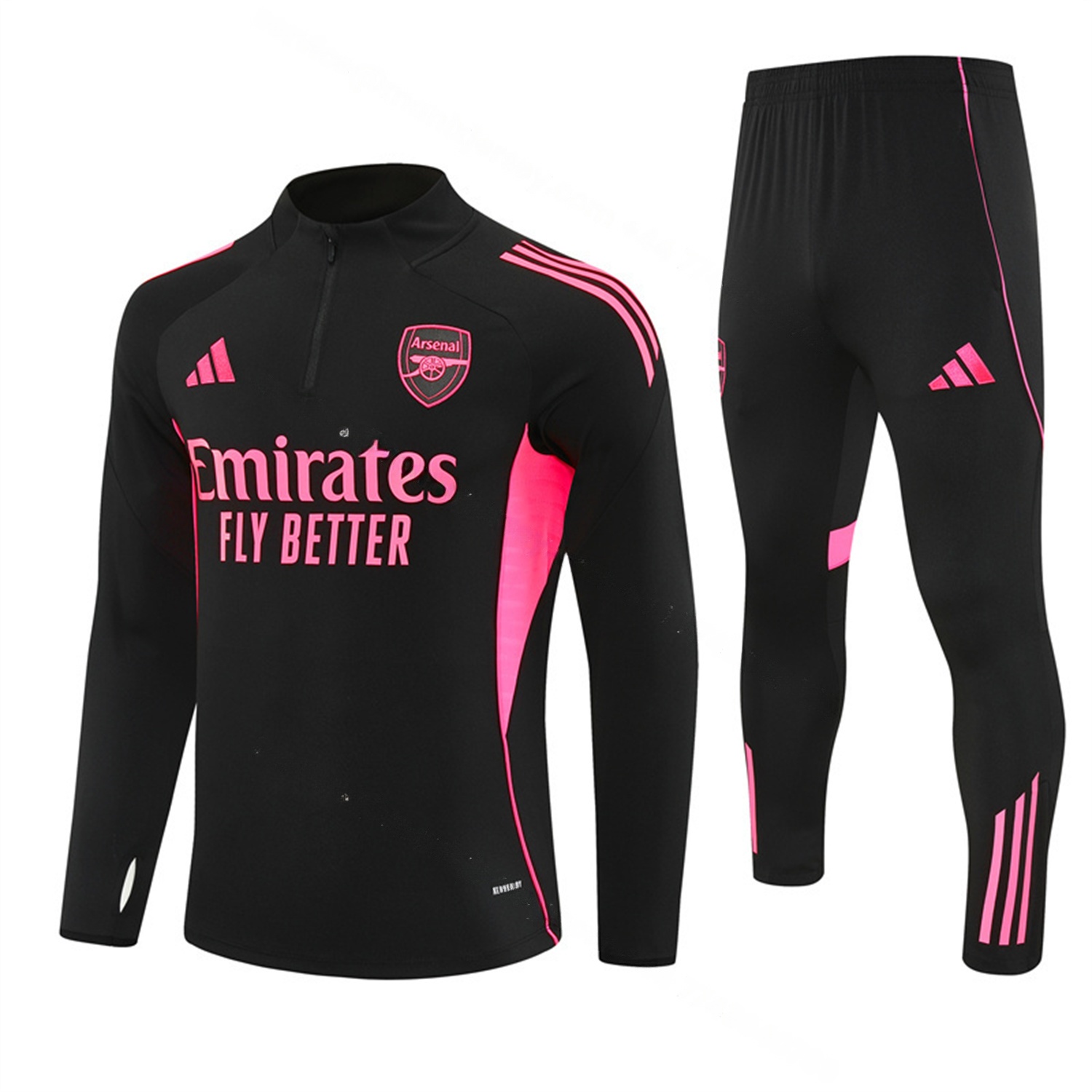 Arsenal 25-26 Long Sleeve Training Set - Pink Logo Black Top & Black Pants - UnitedFutballJersey