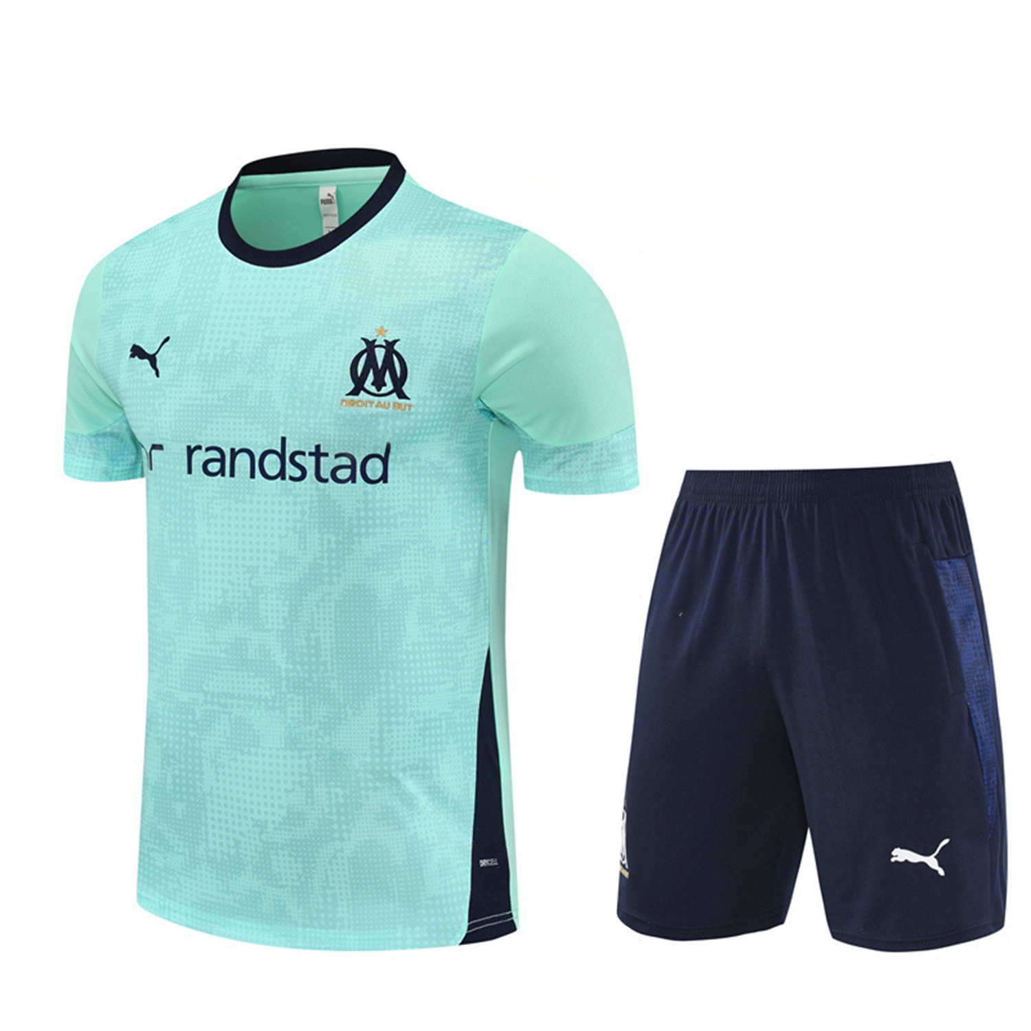 Marseille 25-26 Short-Sleeve Training Set - Nattierblue Top & Deep Blue Pants - UnitedFutballJersey