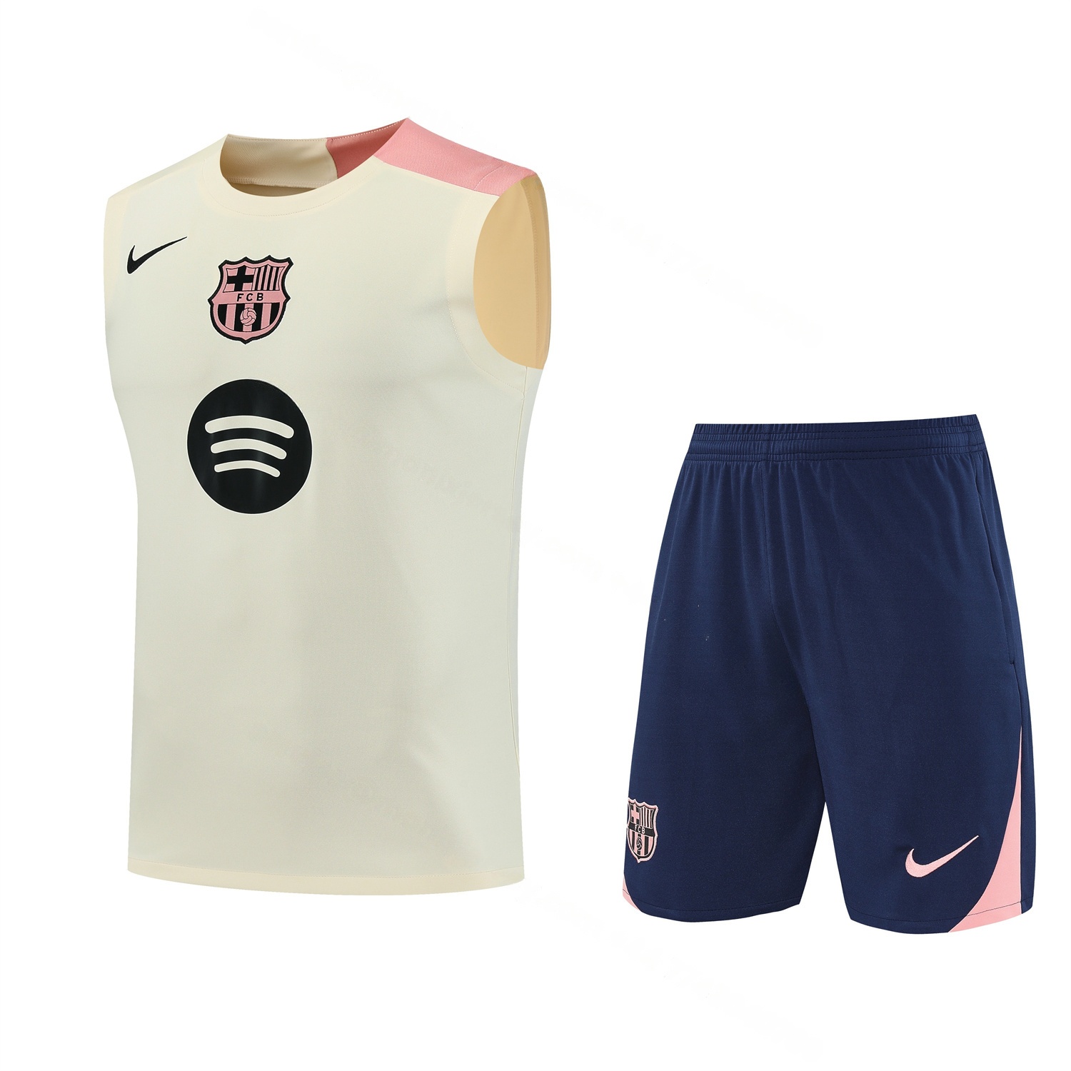Barcelona 25-26 Vest Training Set - Cream Vest & Deep Blue Shorts - UnitedFutballJersey