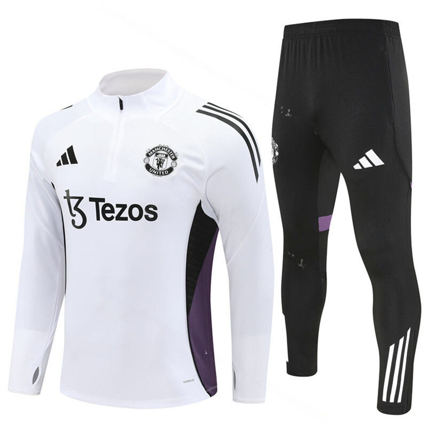 Manchester United 25-26 Long Sleeve Training Set - White Top & Black Pants - UnitedFutballJersey