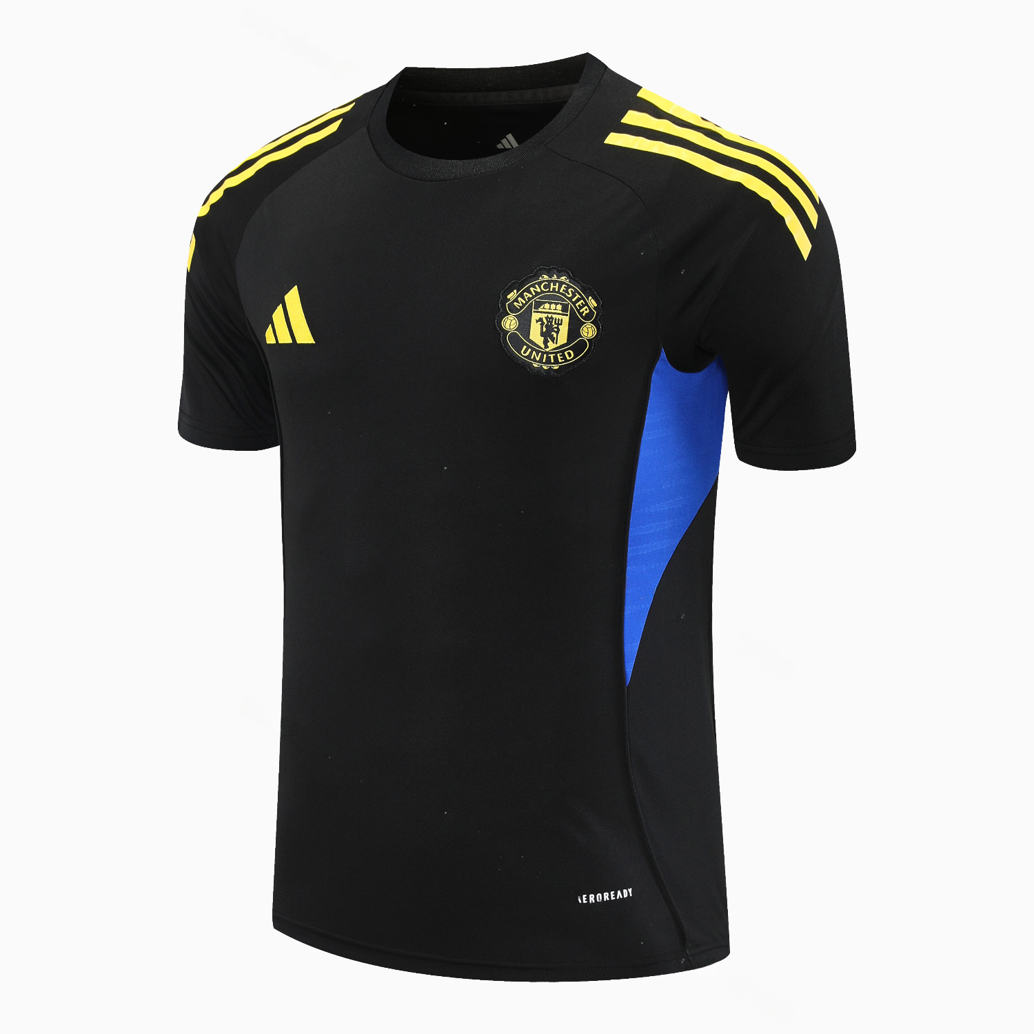 Manchester United 25-26 Short-Sleeve Training Set - Yellow Lines Black Top & Black Shorts - UnitedFutballJersey