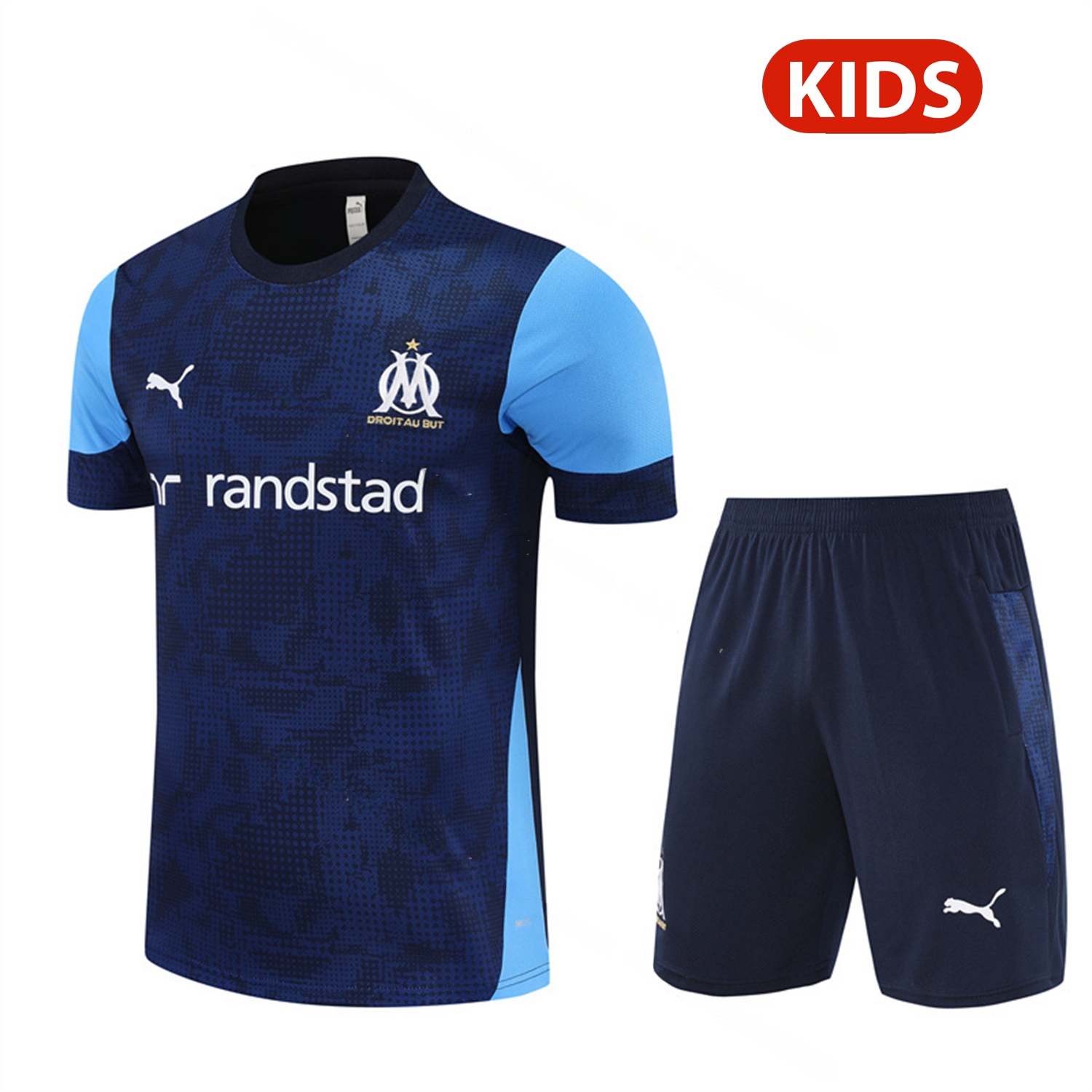 Marseille 25-26 Kids Short-Sleeve Training Set - Royal Blue Top & Royal Blue Shorts - UnitedFutballJersey