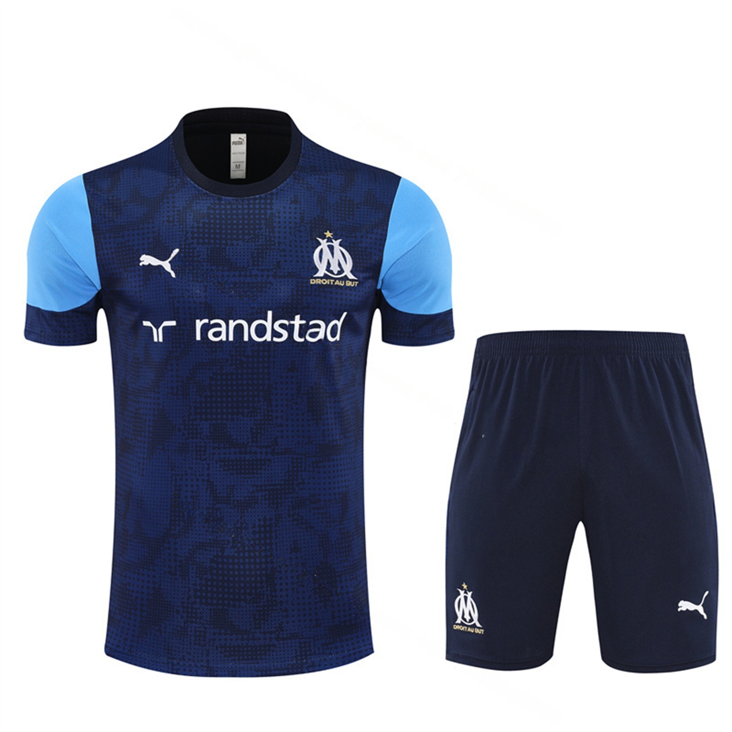 Marseille 25-26 Kids Short-Sleeve Training Set - Royal Blue Top & Royal Blue Shorts - UnitedFutballJersey