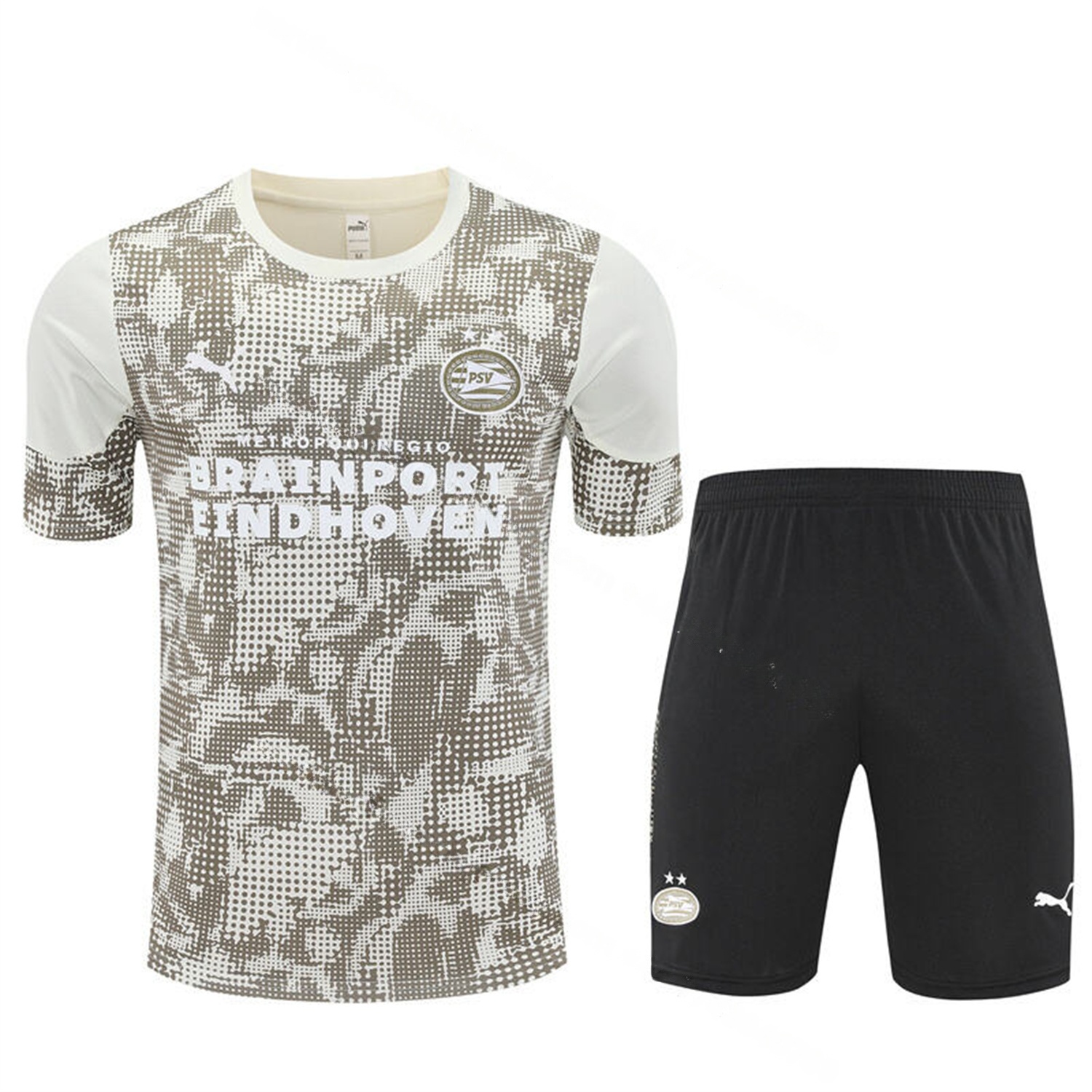 PSV Eindhoven 25-26 Short-Sleeve Training Set - Khaki Top & Black Shorts - UnitedFutballJersey