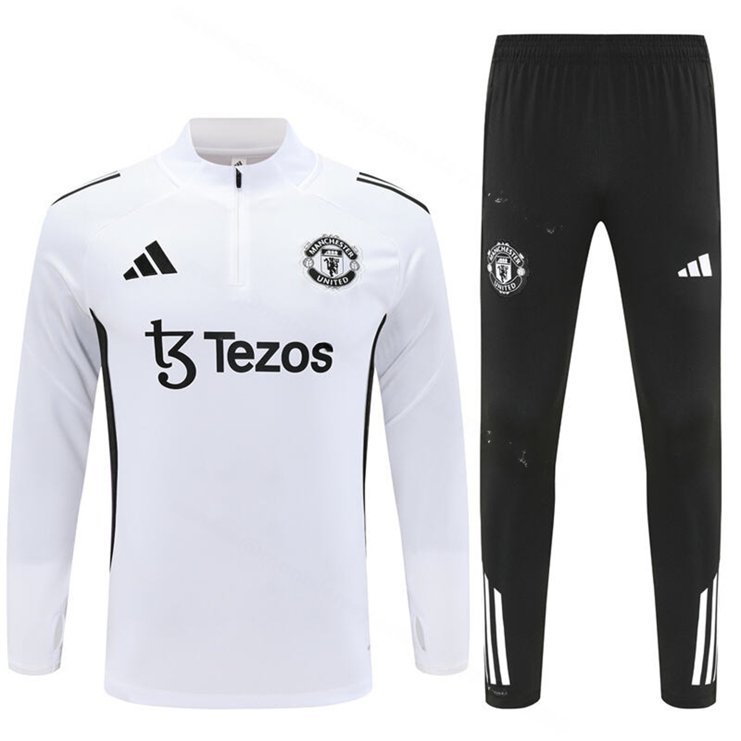 Manchester United 25-26 Kids Long Sleeve Training Set - White Top & Black Pants - UnitedFutballJersey