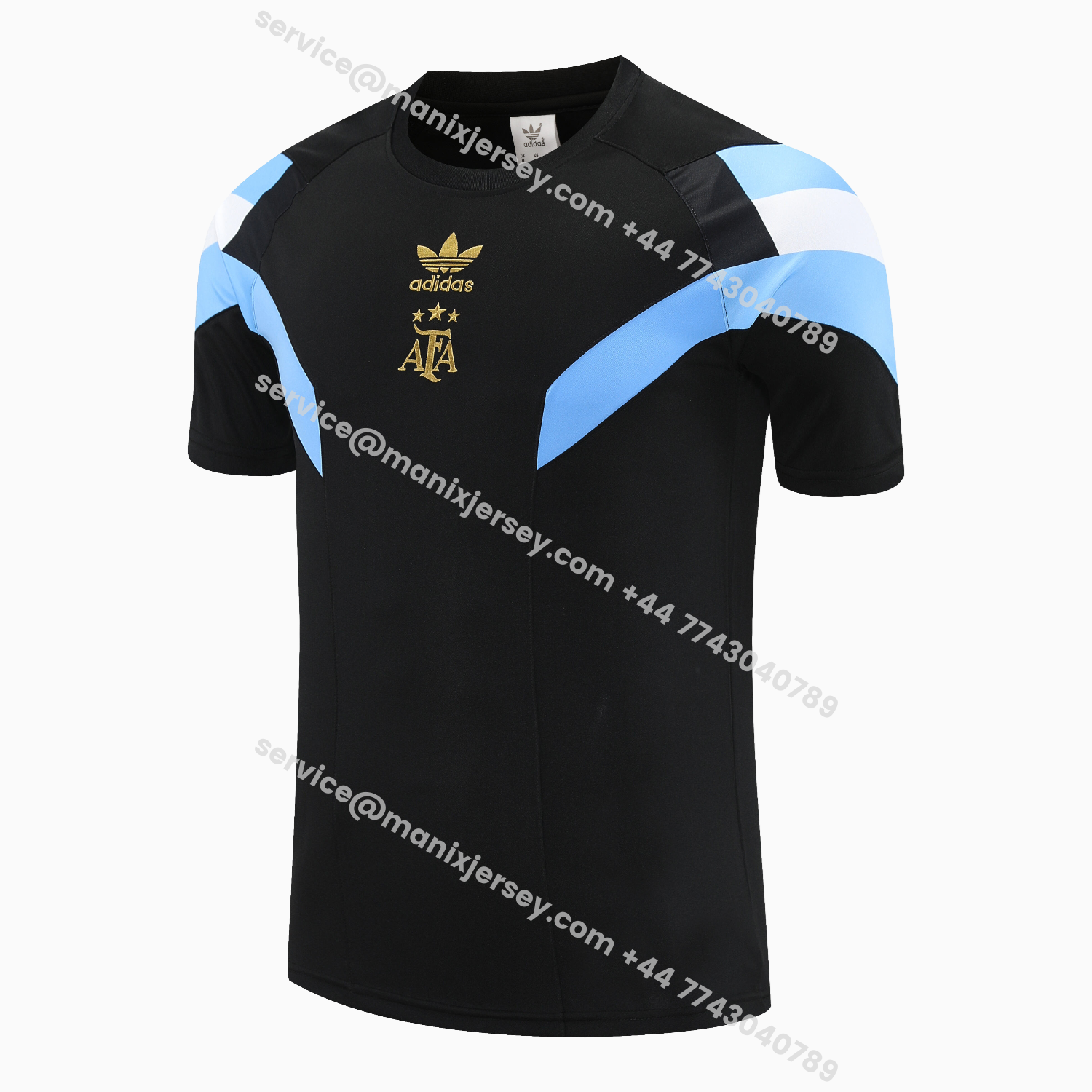 Argentina 25-26 Short-Sleeve Training Set - Blue Stripes Black Top & Black Shorts - UnitedFutballJersey