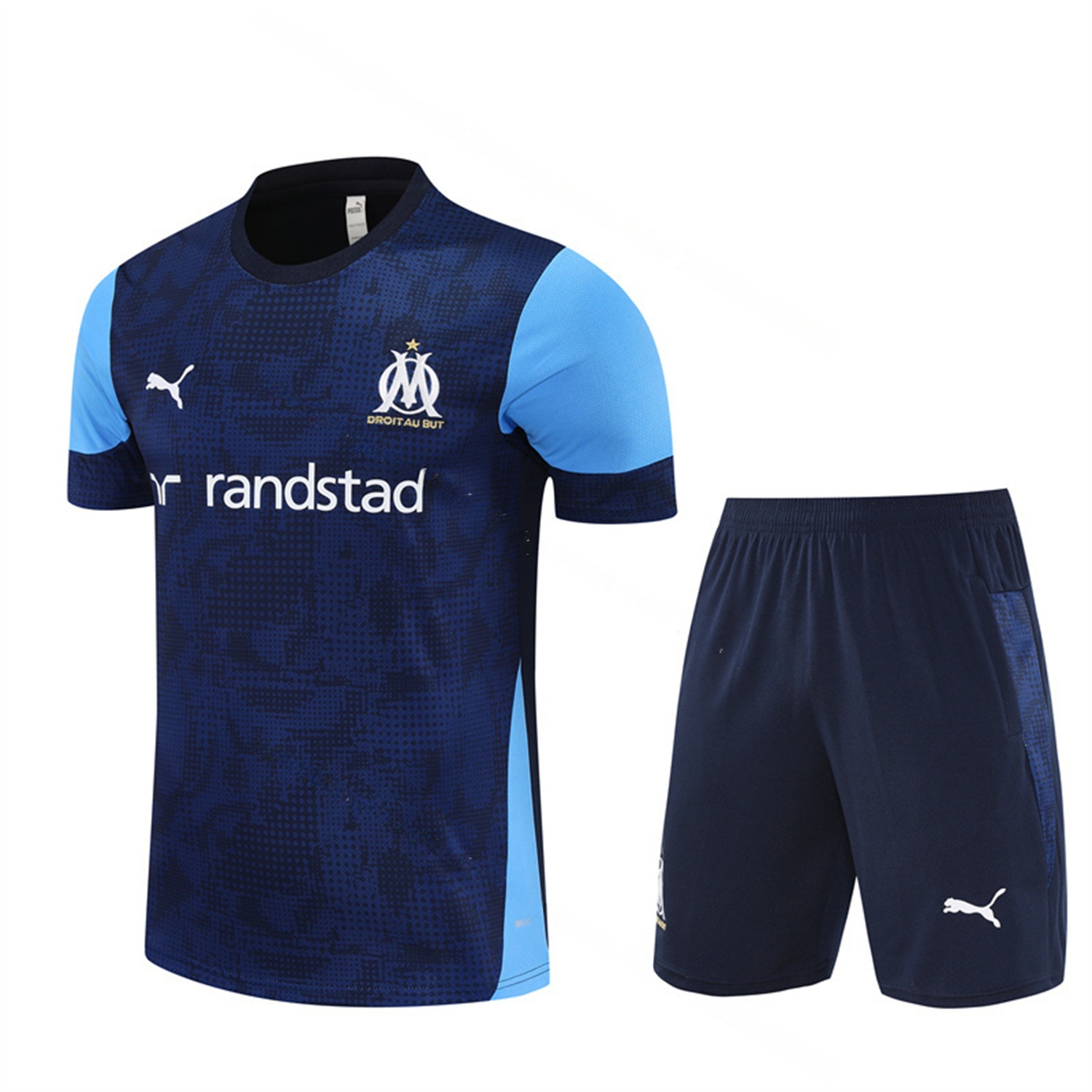 Marseille 25-26 Short-Sleeve Training Set - Royal Blue Top & Royal Blue Shorts - UnitedFutballJersey