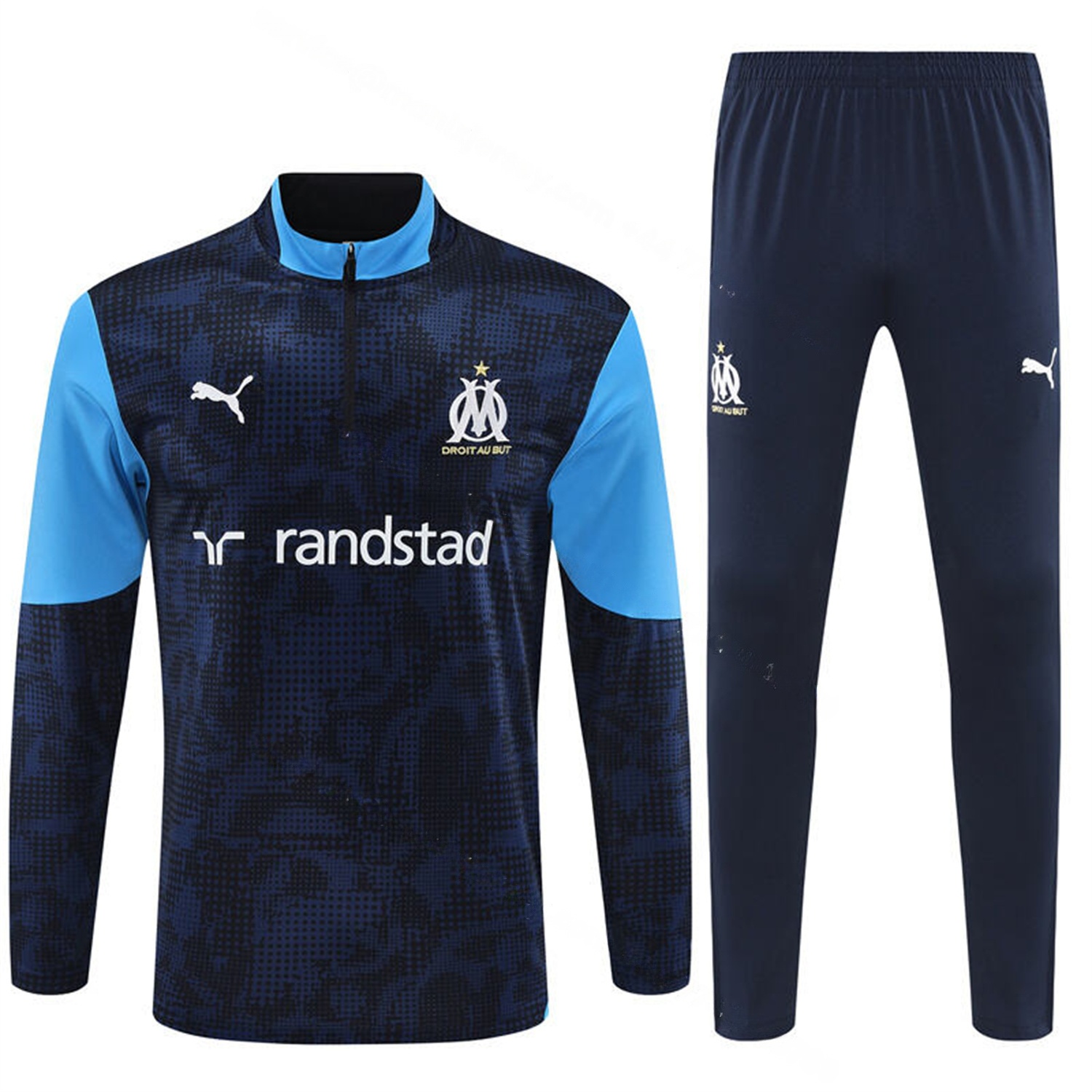 Marseille 25-26 Kids Long Sleeve Training Set - Royal Blue Top & Royal Blue Pants - UnitedFutballJersey