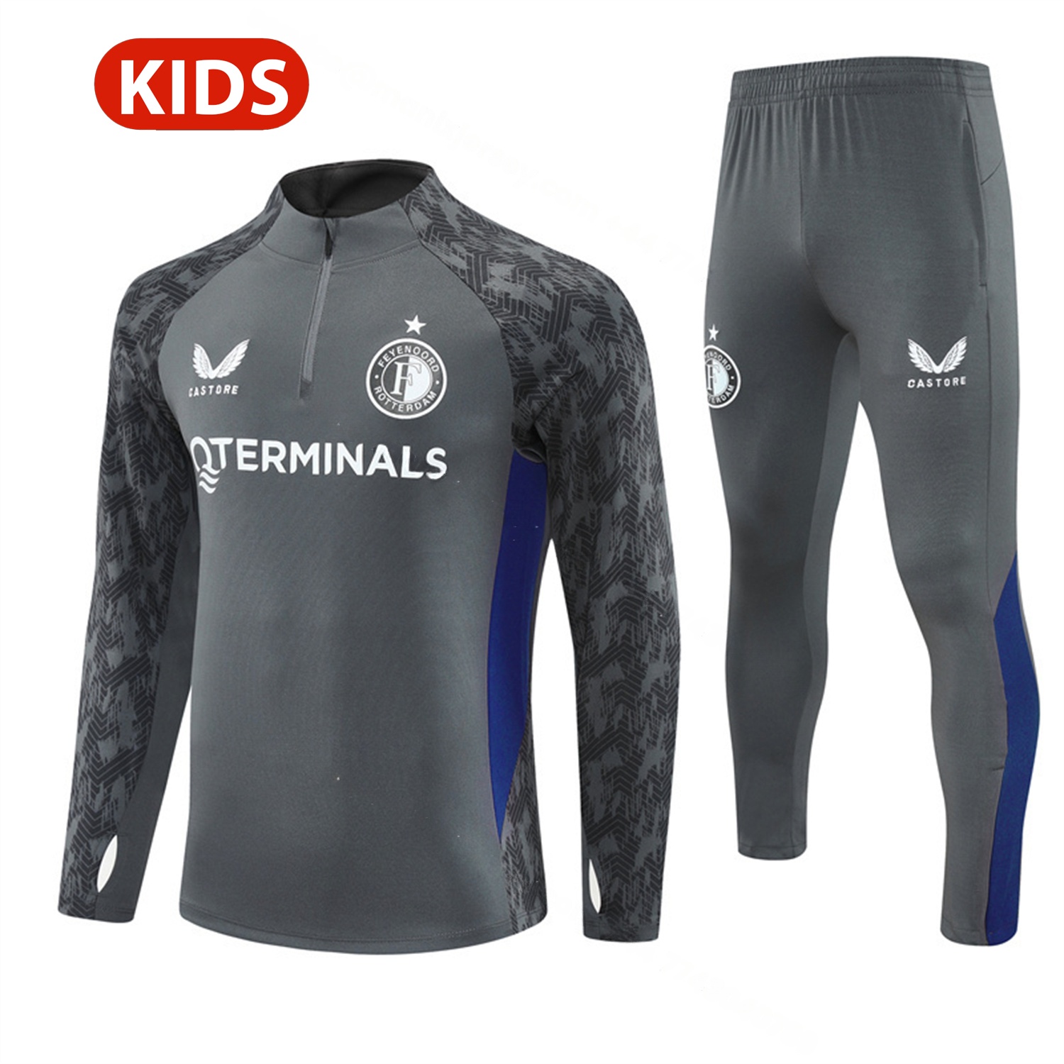 Feyenoord 25-26 Kids Long Sleeve Training Set - Dark Gray Top & Dark Gray Pants - UnitedFutballJersey