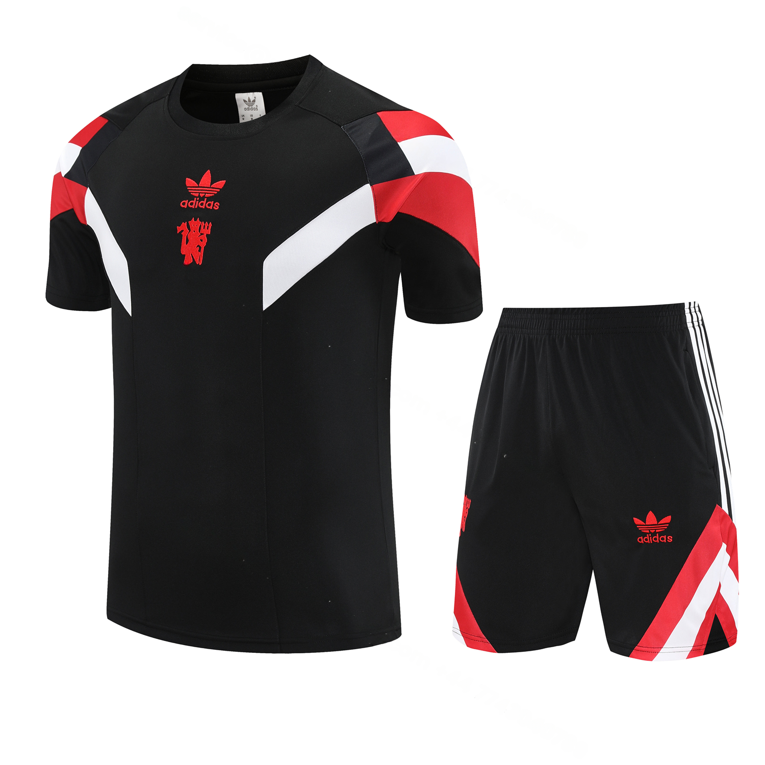 Manchester United 25-26 Short-Sleeve Training Set - Red Devil Black Top & Black Shorts - UnitedFutballJersey