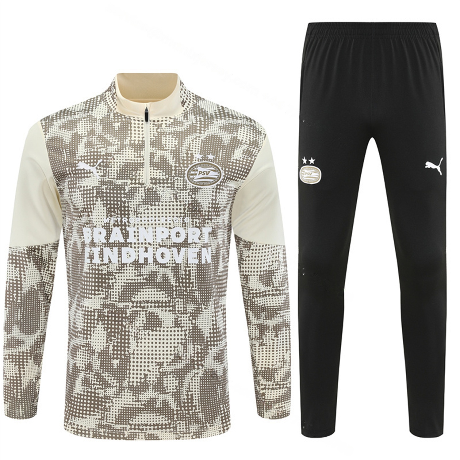 PSV Eindhoven 25-26 Long Sleeve Training Set - Khaki Top & Black Pants - UnitedFutballJersey