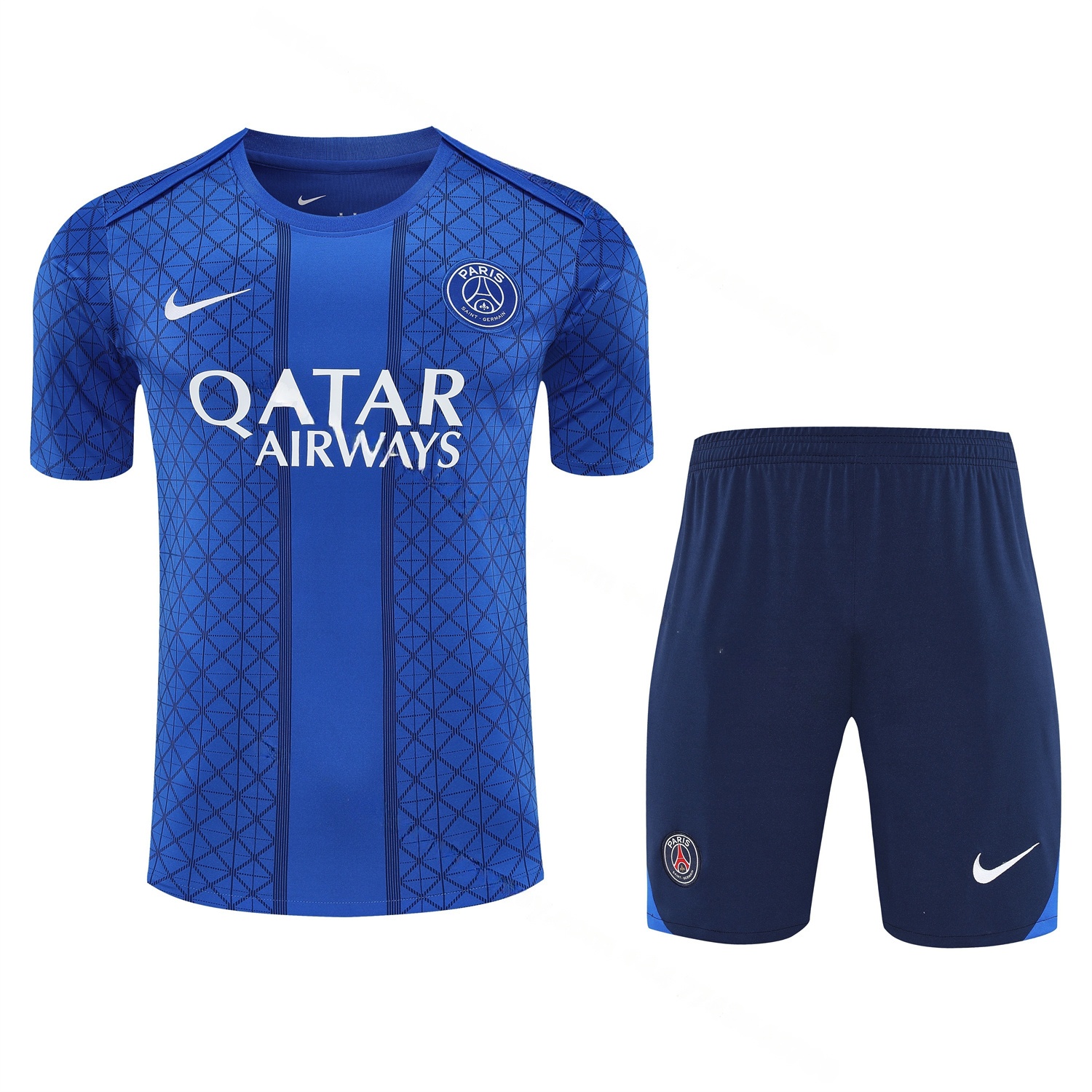 Paris Saint-Germain PSG 25-26 Short-Sleeve Training Set - Blue Top & Deep Blue Shorts - UnitedFutballJersey