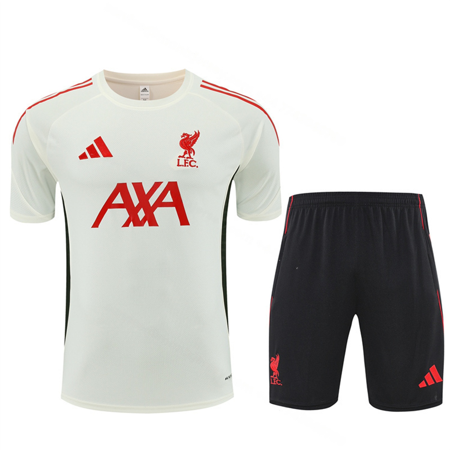 Liver.pool 25-26 Kids Short-Sleeve Training Set Off White Top & Black Shorts - UnitedFutballJersey