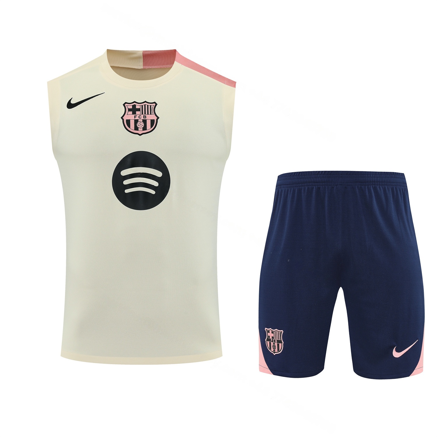 Barcelona 25-26 Vest Training Set - Cream Vest & Deep Blue Shorts - UnitedFutballJersey