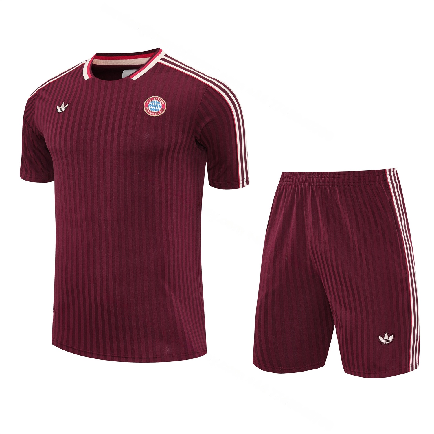 Bayern Munich 25-26 Short-Sleeve Training Set - Wine Red Lines Top & Wine Red Lines Shorts - UnitedFutballJersey