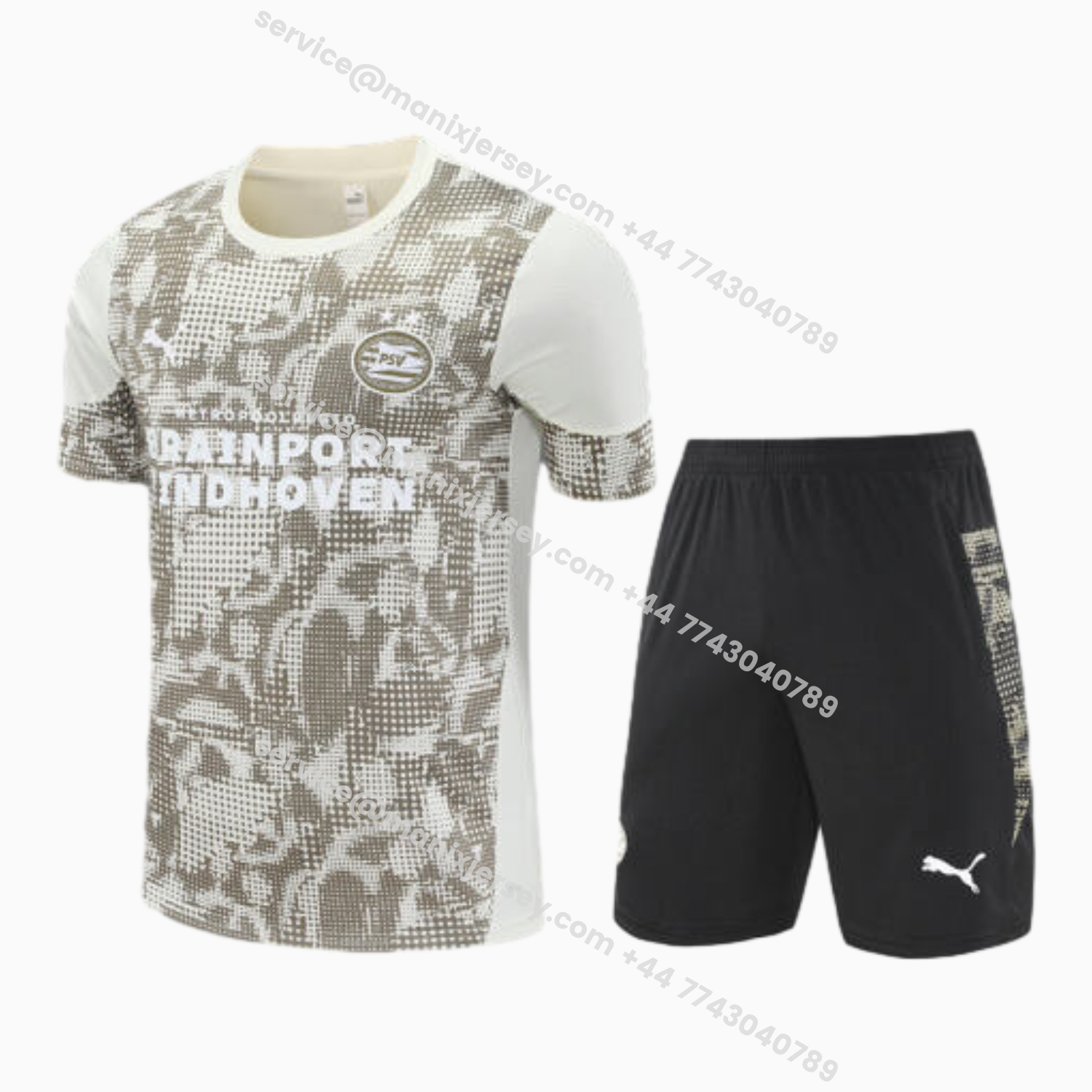 PSV Eindhoven 25-26 Short-Sleeve Training Set - Khaki Top & Black Shorts - UnitedFutballJersey