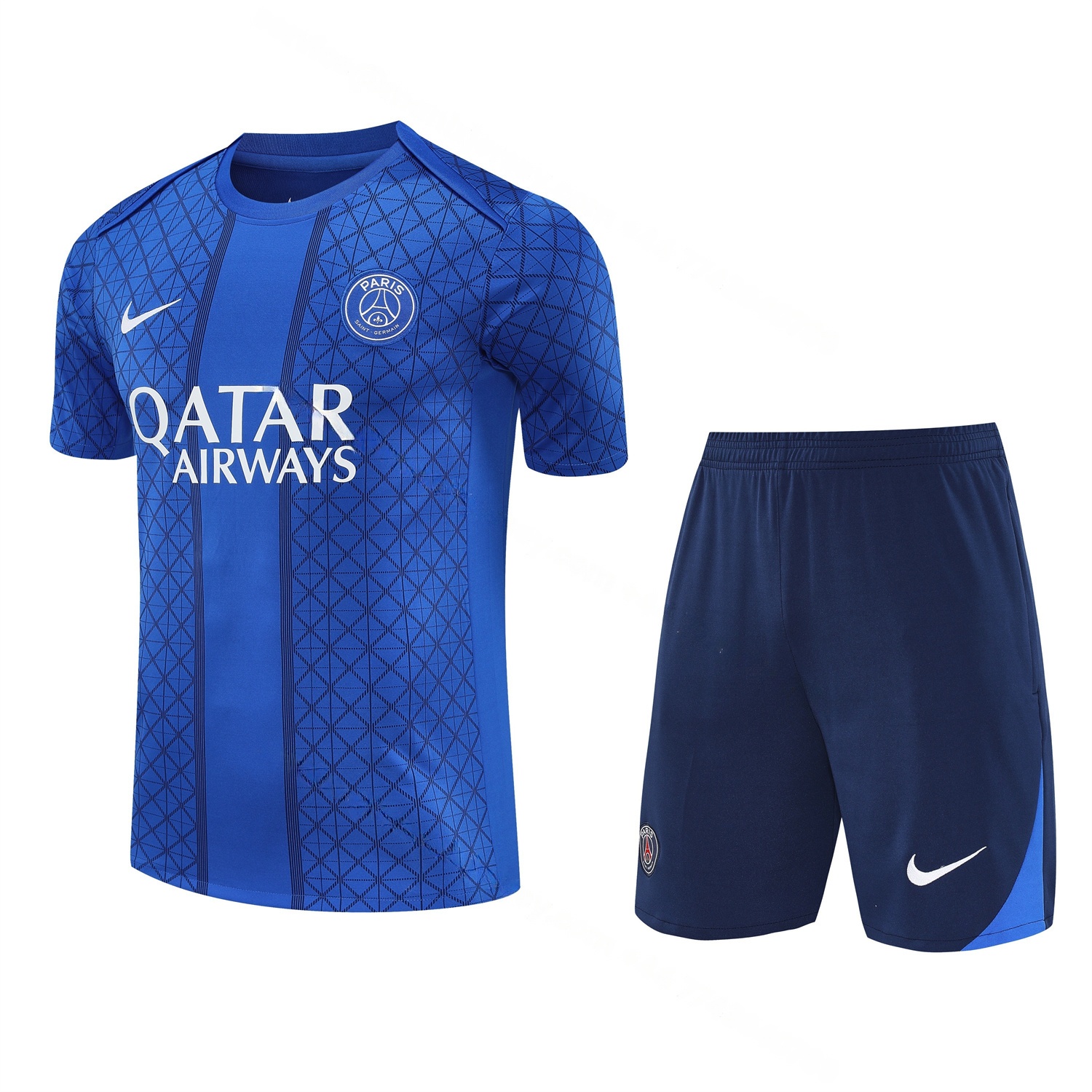 Paris Saint-Germain PSG 25-26 Short-Sleeve Training Set - Blue Top & Deep Blue Shorts - UnitedFutballJersey