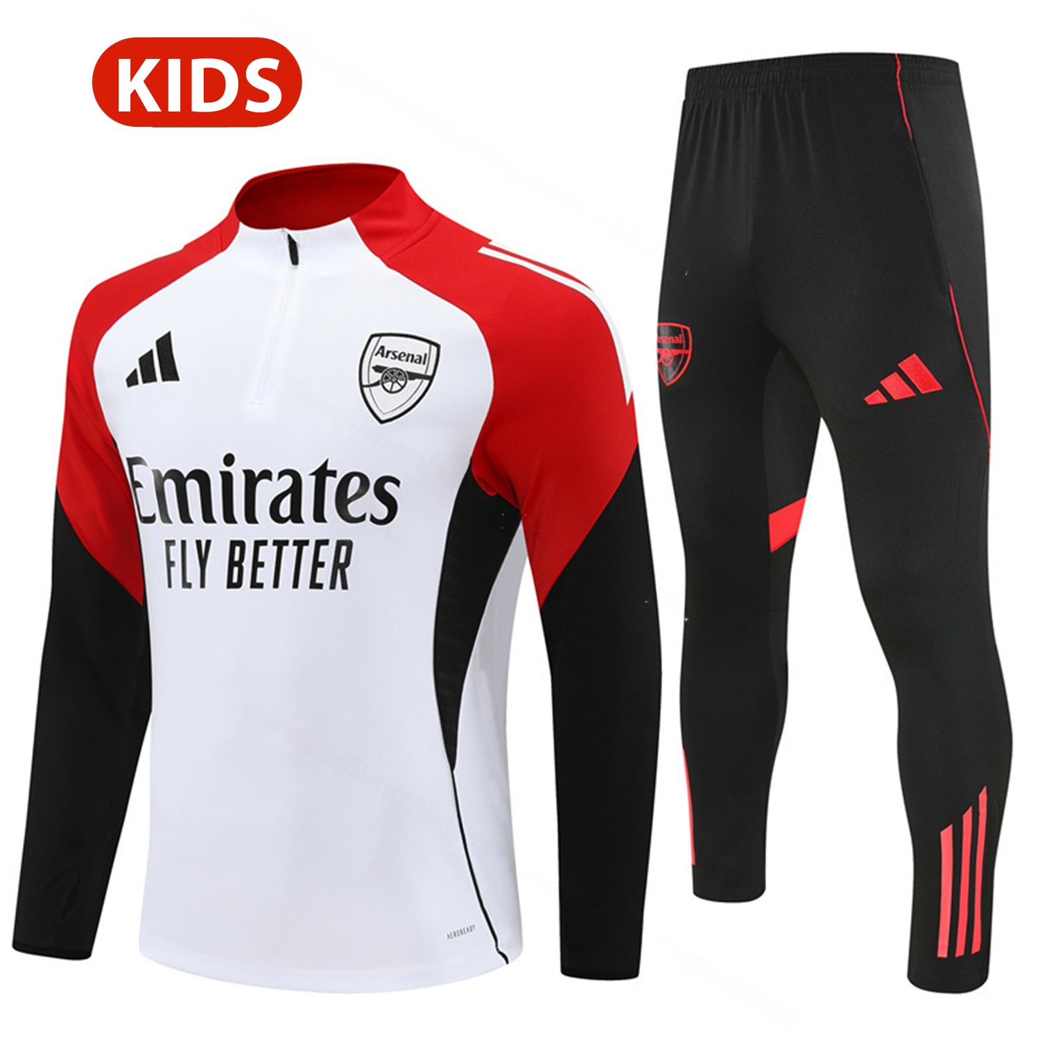 Arsenal 25-26 Kids Long Sleeve Training Set - White Top & Black Pants - UnitedFutballJersey