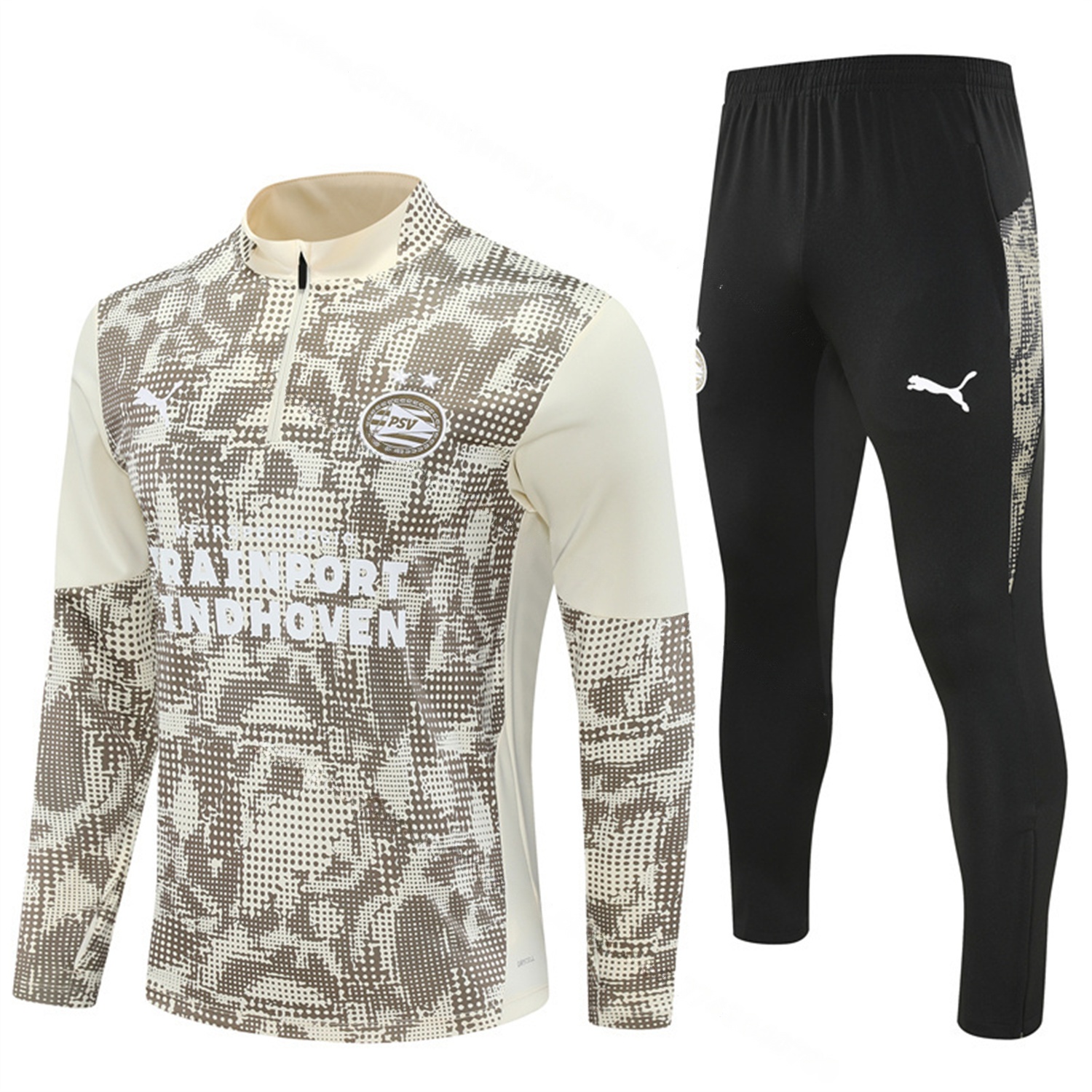 PSV Eindhoven 25-26 Long Sleeve Training Set - Khaki Top & Black Pants - UnitedFutballJersey