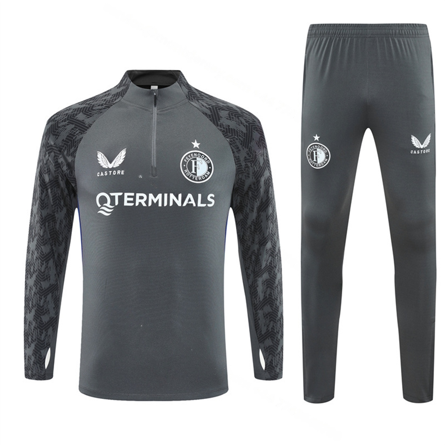 Feyenoord 25-26 Long Sleeve Training Set - Dark Gray Top & Dark Gray Pants - UnitedFutballJersey