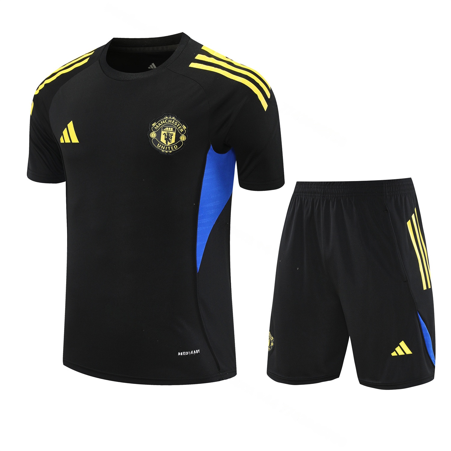 Manchester United 25-26 Short-Sleeve Training Set - Yellow Lines Black Top & Black Shorts - UnitedFutballJersey