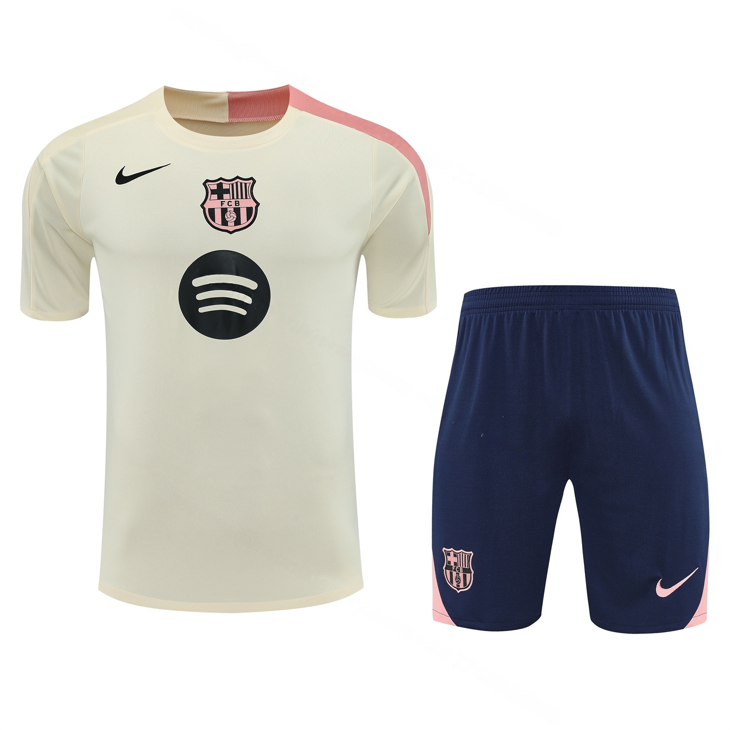 Barcelona 25-26 Short-Sleeve Training Set - Cream Top & Deep Blue Shorts - UnitedFutballJersey