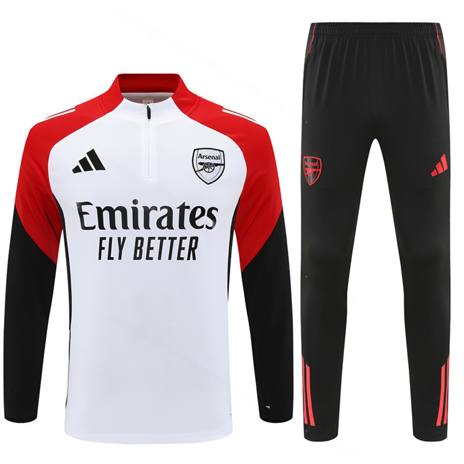 Arsenal 25-26 Kids Long Sleeve Training Set - White Top & Black Pants - UnitedFutballJersey