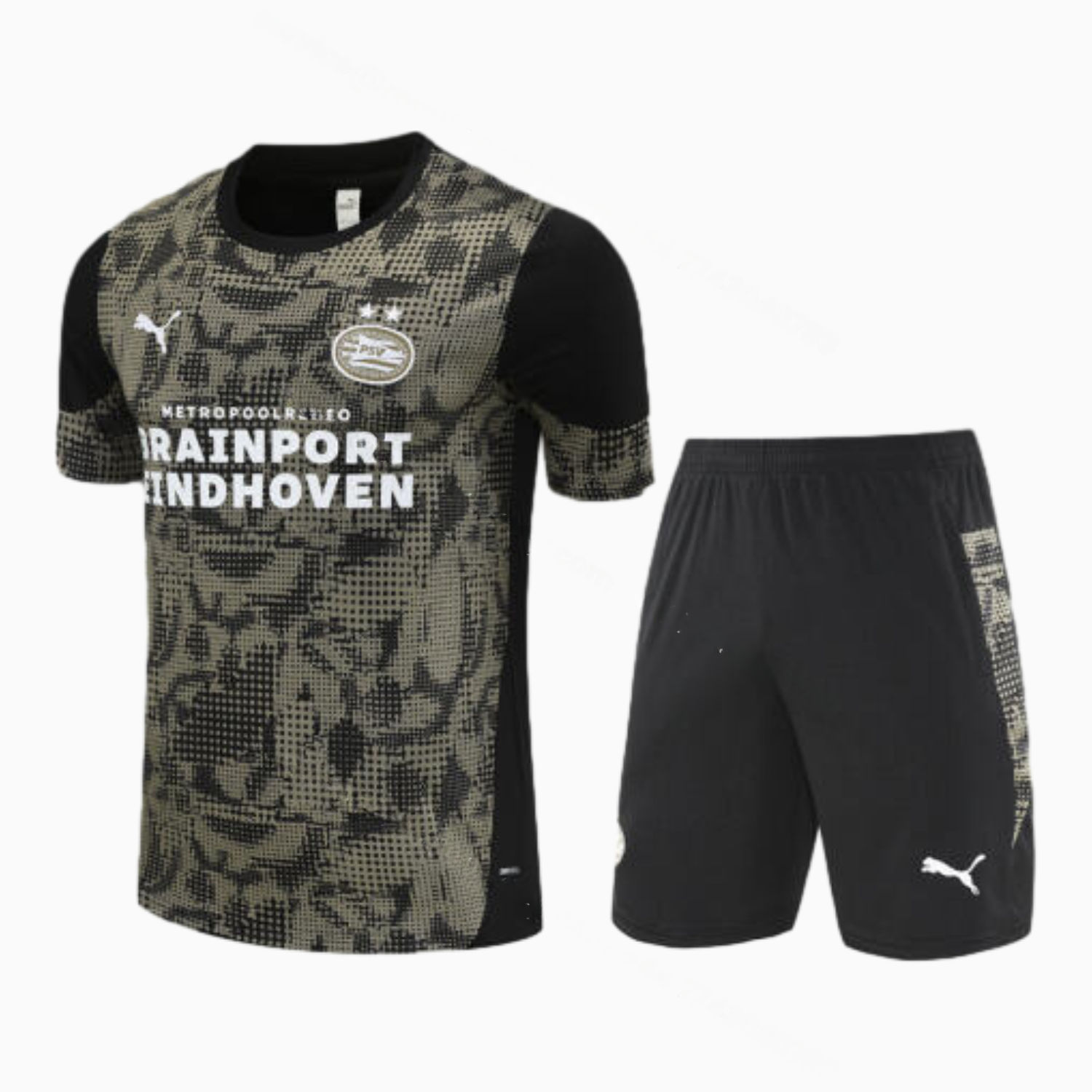 PSV Eindhoven 25-26 Short-Sleeve Training Set - Army Green Top & Black Shorts - UnitedFutballJersey