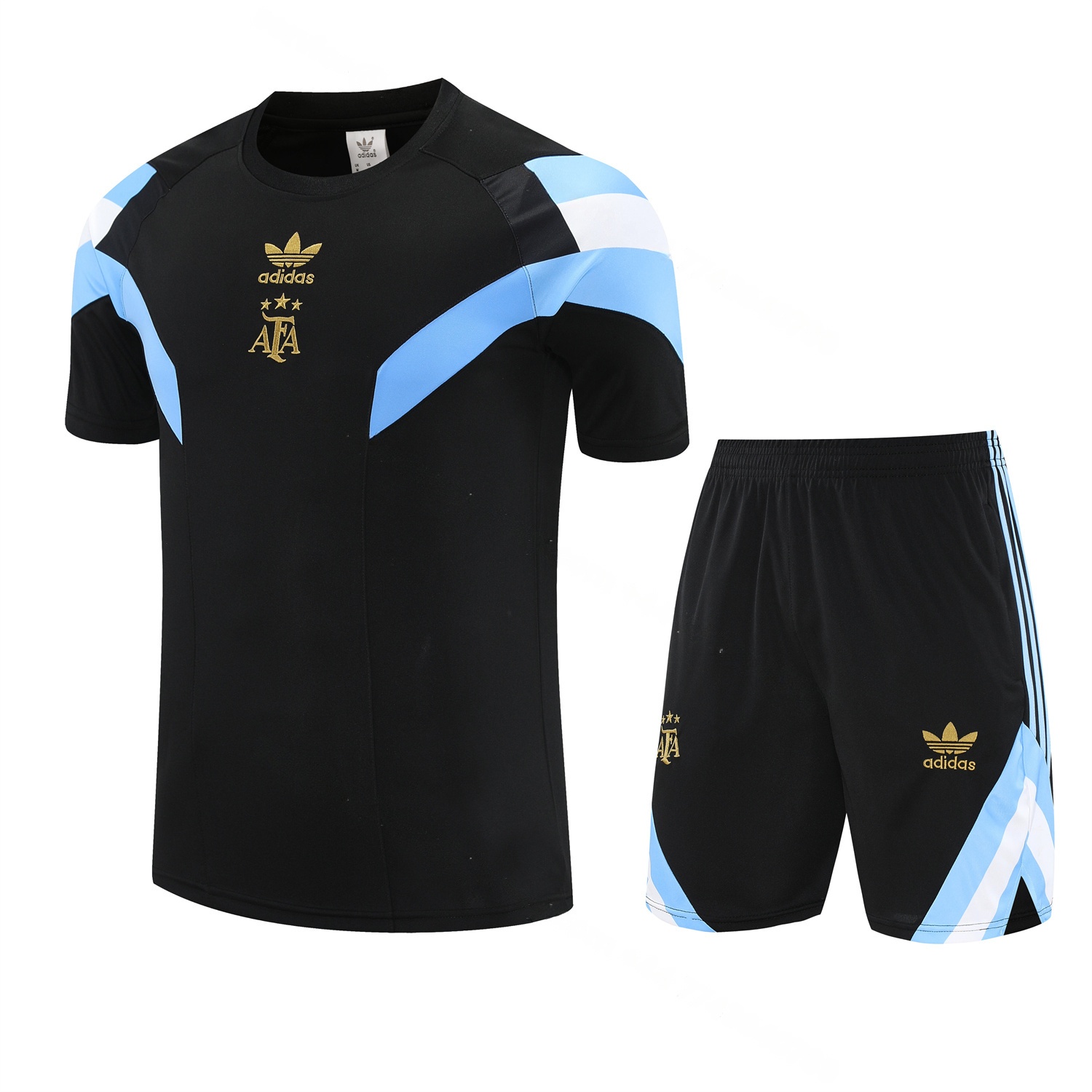 Argentina 25-26 Short-Sleeve Training Set - Blue Stripes Black Top & Black Shorts - UnitedFutballJersey