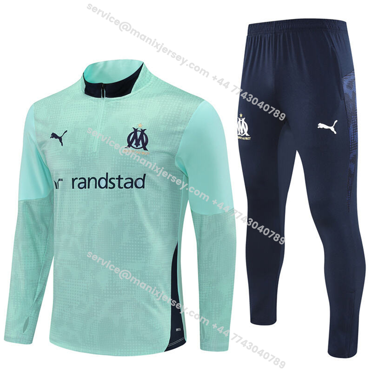 Marseille 25-26 Long Sleeve Training Set - Nattierblue Top & Deep Blue Pants - UnitedFutballJersey