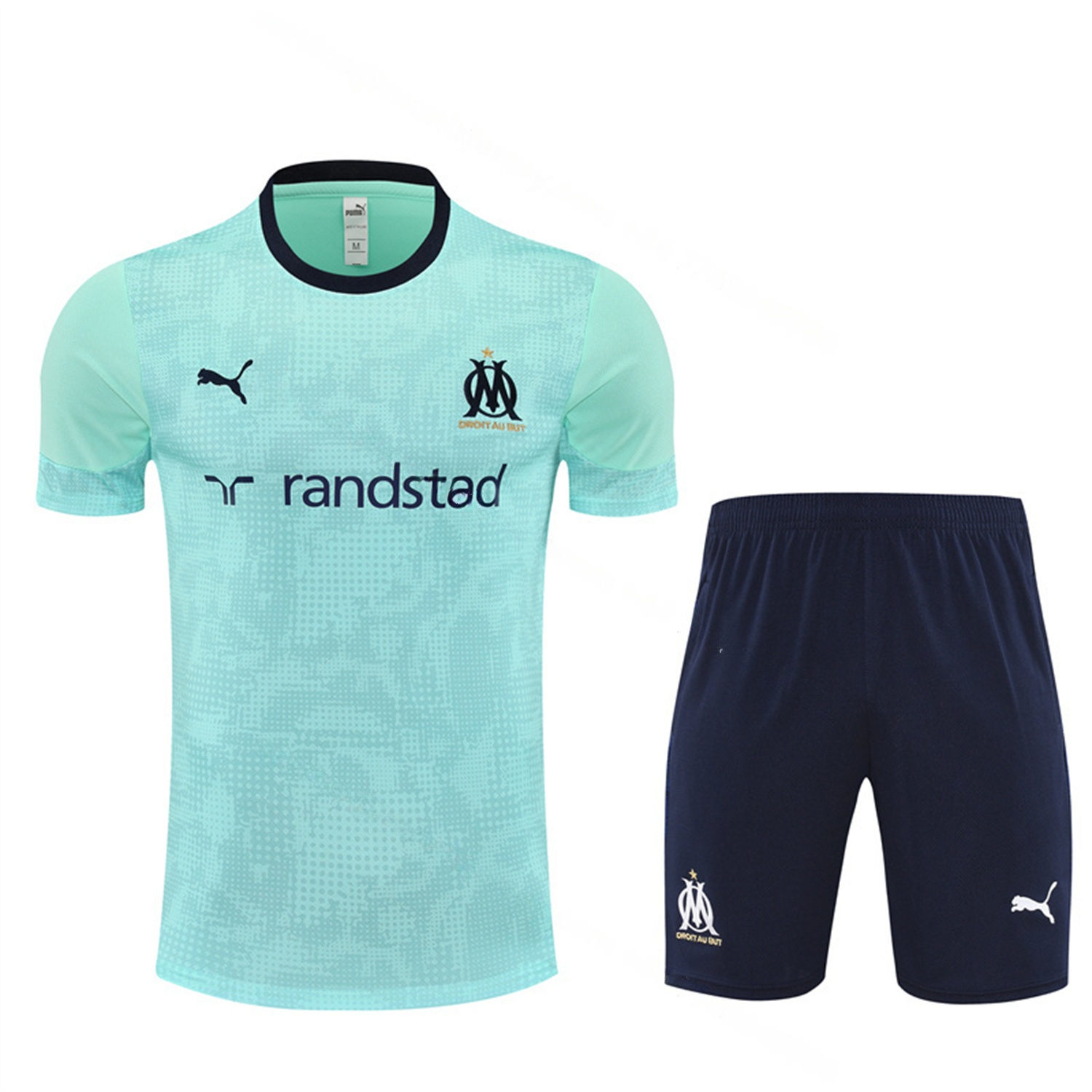 Marseille 25-26 Short-Sleeve Training Set - Nattierblue Top & Deep Blue Pants - UnitedFutballJersey