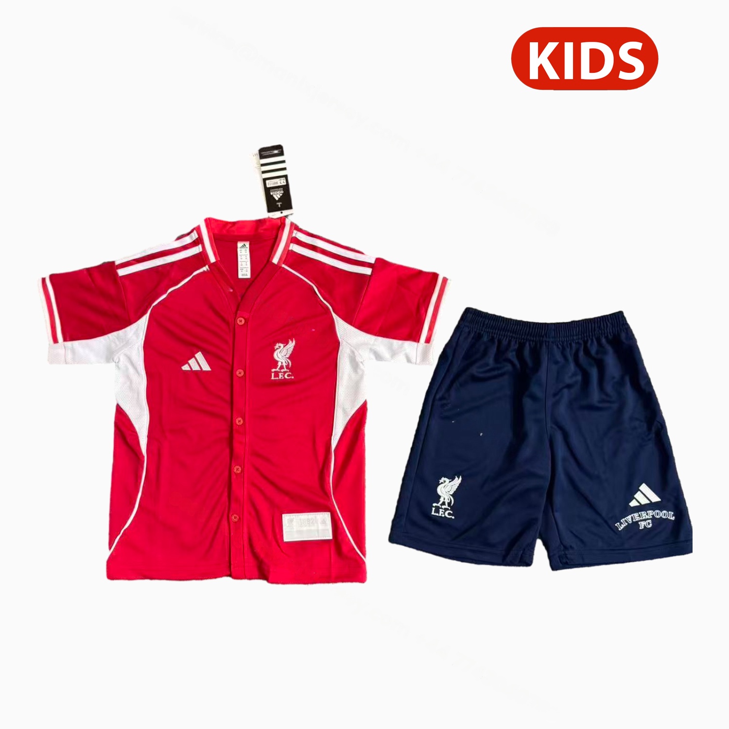 Liver.pool 25-26 Red With White Lines Baseball Kids Kit - UnitedFutballJersey