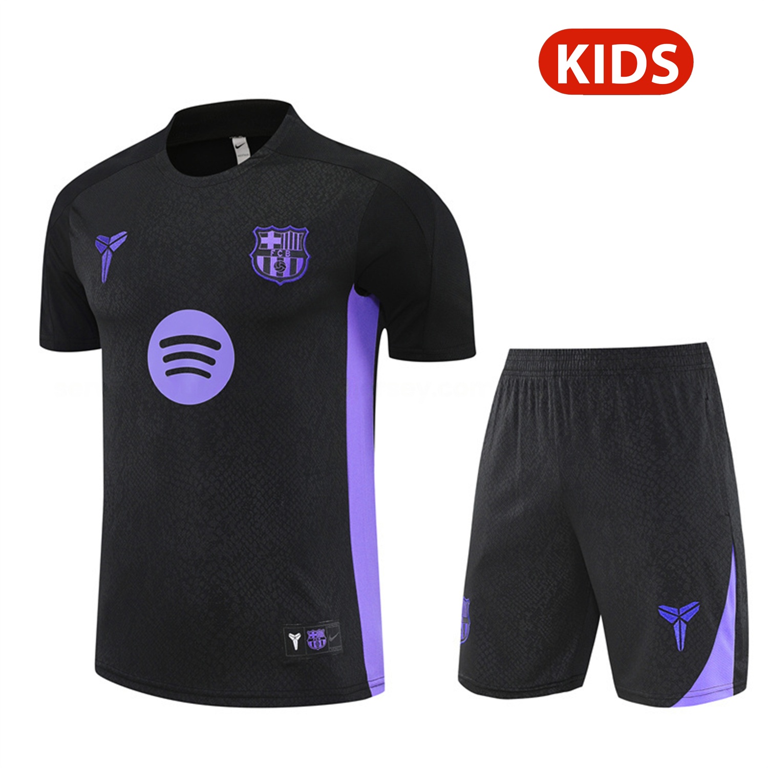 Barcelona 25-26 X KB Kids Short-Sleeve Training Set - Black Blue Top & Black Shorts - UnitedFutballJersey