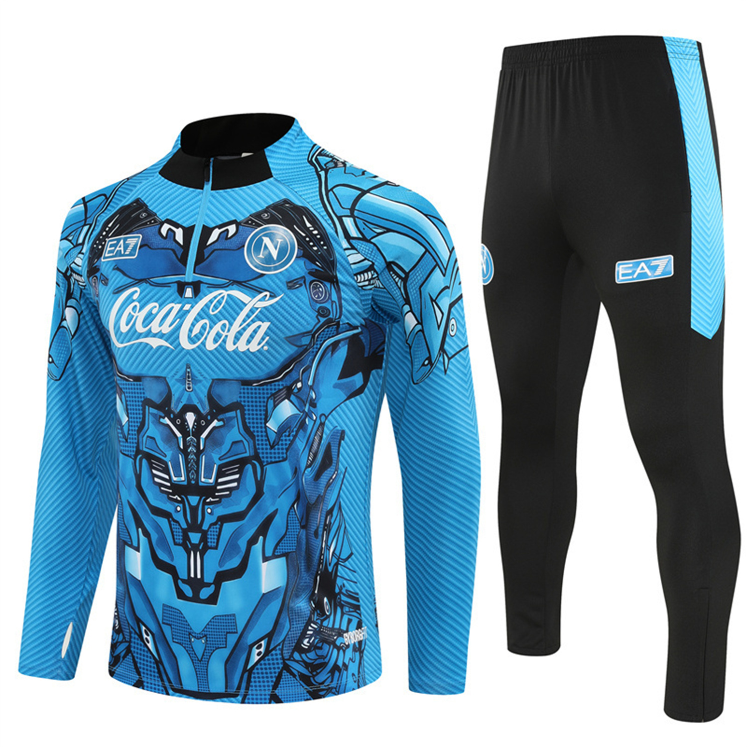 Napoli 25-26 Long Sleeve Training Set - Blue Mecha Top & Black Pants - UnitedFutballJersey