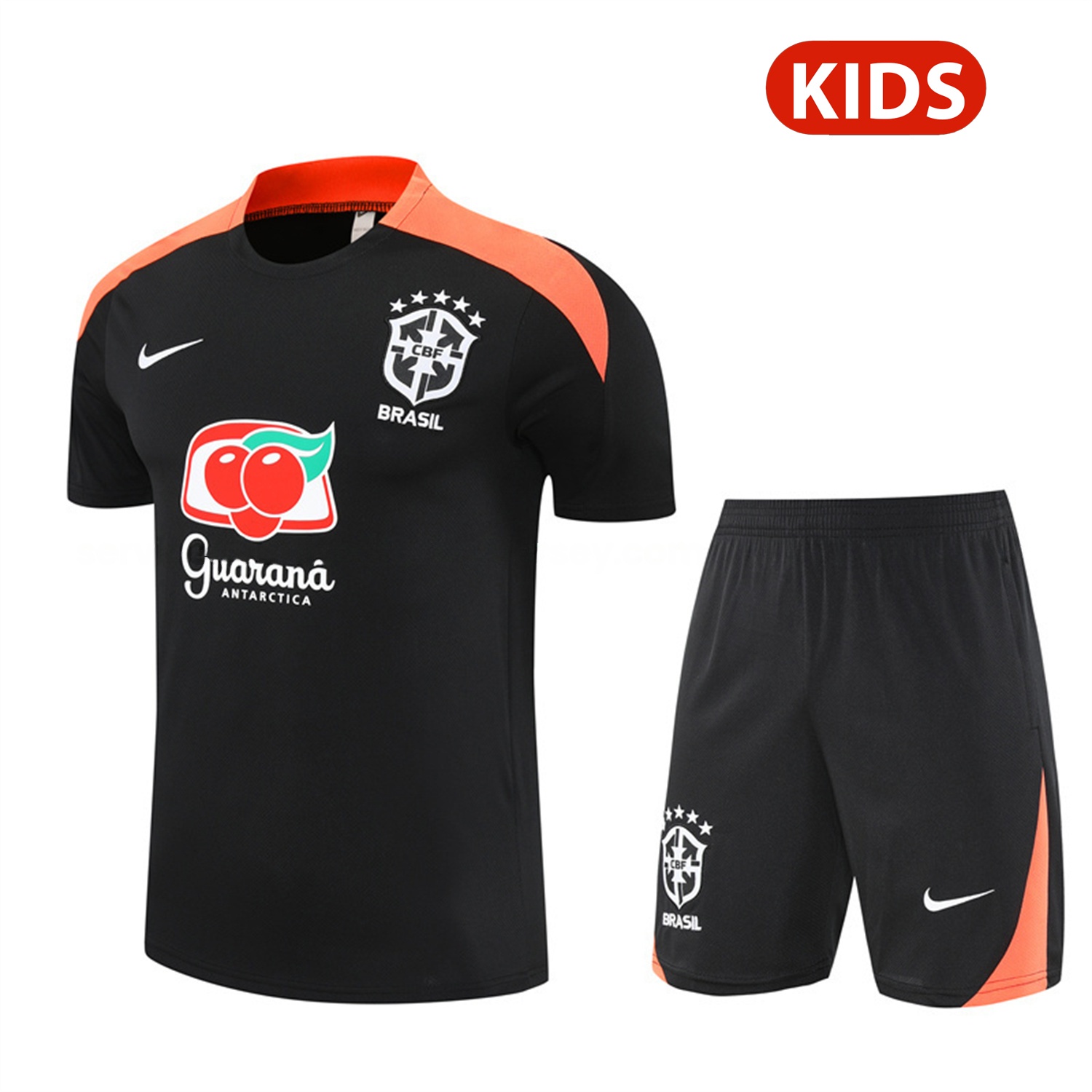 Brazil 25-26 Kids Short-Sleeve Training Set - Black Top & Black Shorts - UnitedFutballJersey