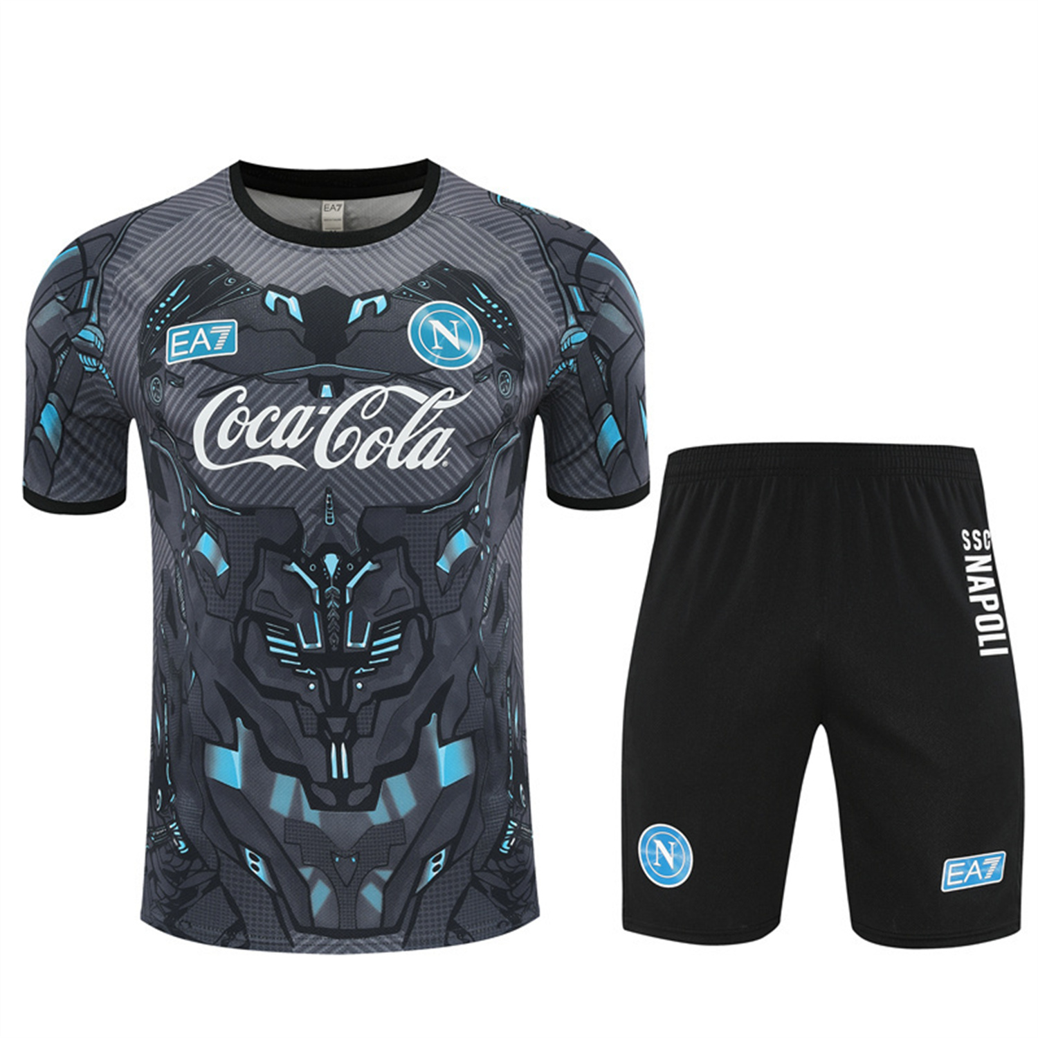 Napoli 25-26 Kids Short-Sleeve Training Set - Gray Mecha Top & Black Shorts - UnitedFutballJersey