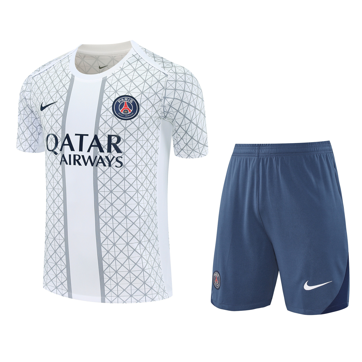 Paris Saint-Germain PSG 25-26 Short-Sleeve Training Set - White Top & Deep Blue Shorts - UnitedFutballJersey