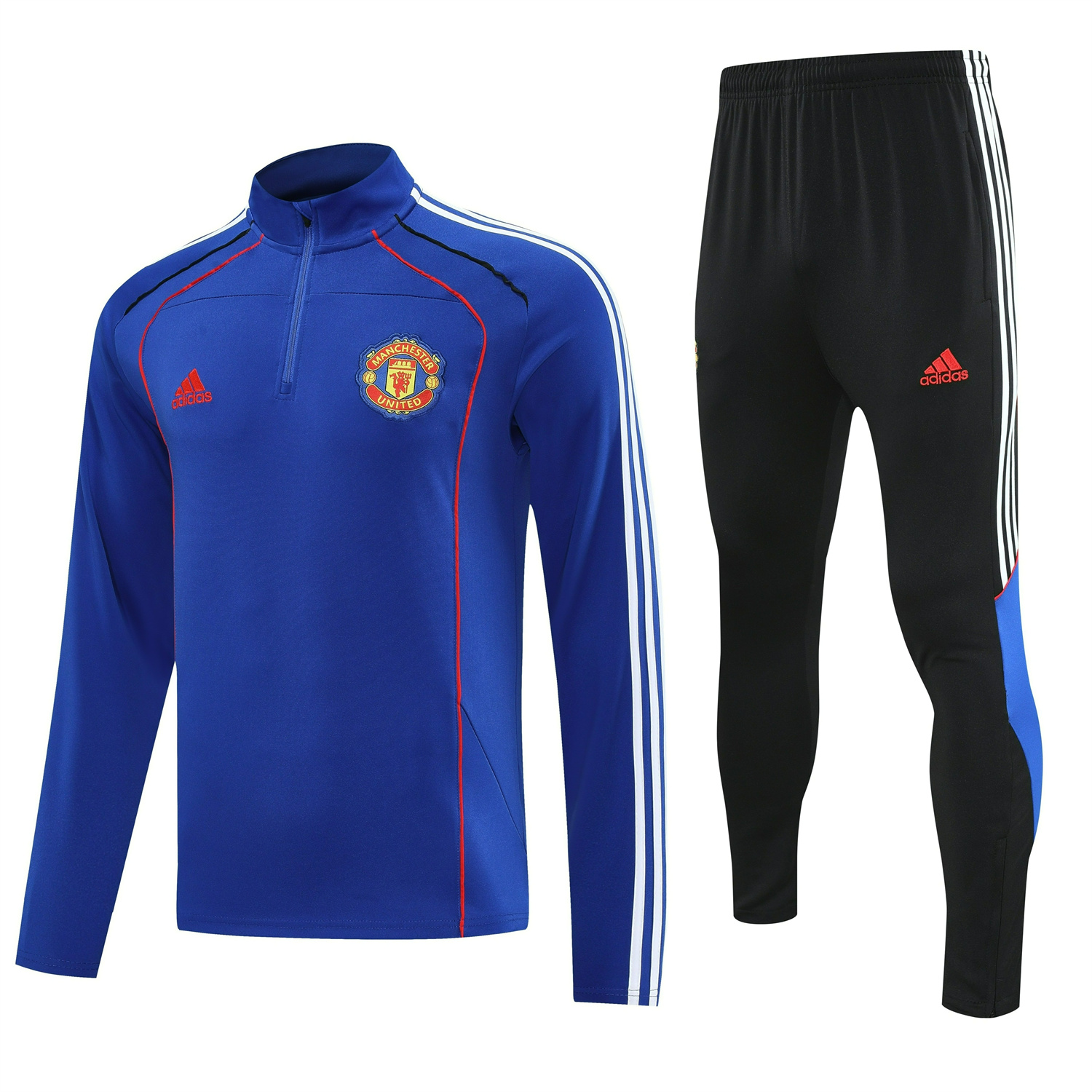 Manchester United 25-26 Long Sleeve Training Set - Blue Top and Black Pants - UnitedFutballJersey