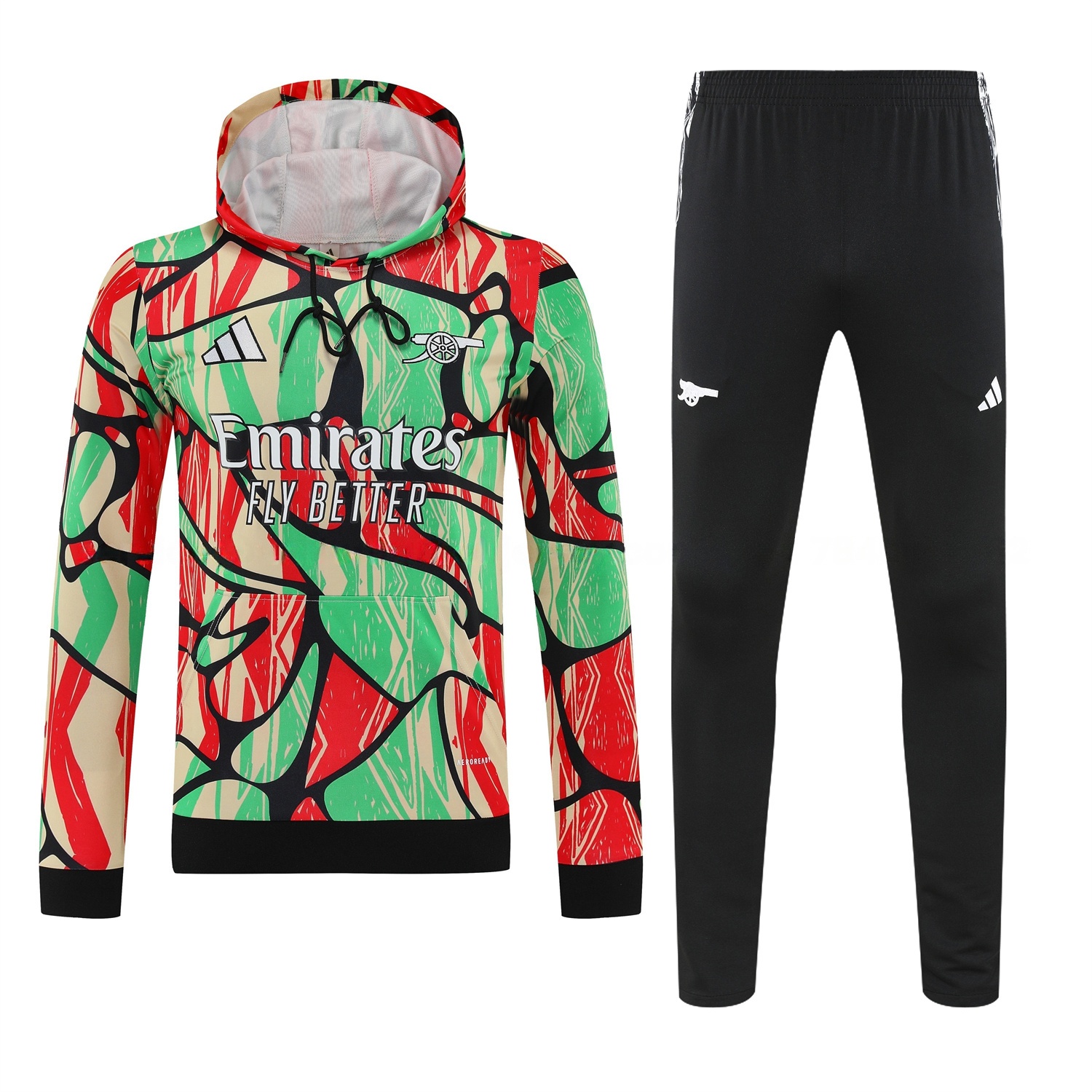 Arsenal 25-26 Training Hoodie Set - Red Green Hoodie and Black Pants - UnitedFutballJersey