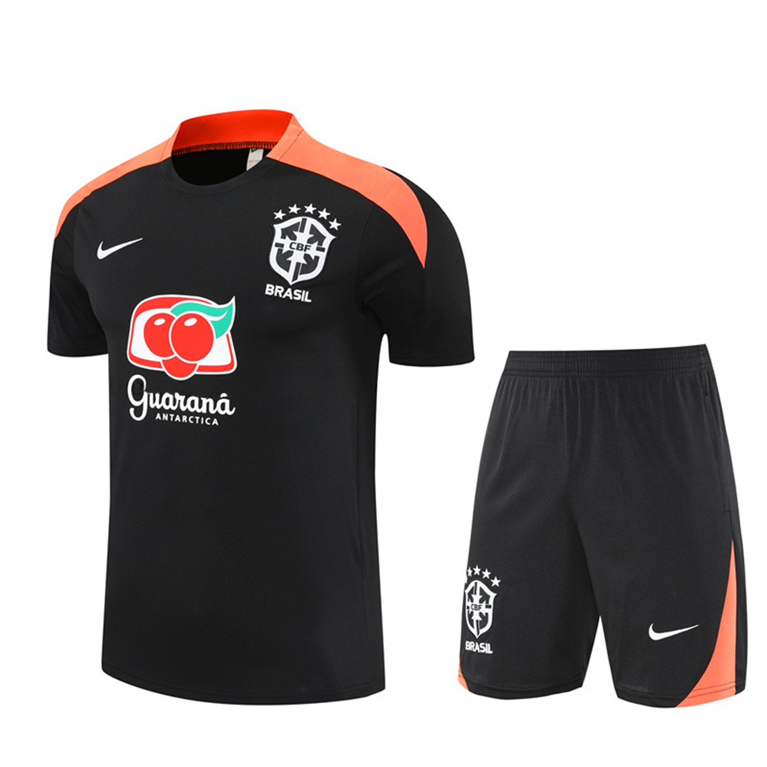 Brazil 25-26 Short-Sleeve Training Set - Black Top & Black Shorts - UnitedFutballJersey