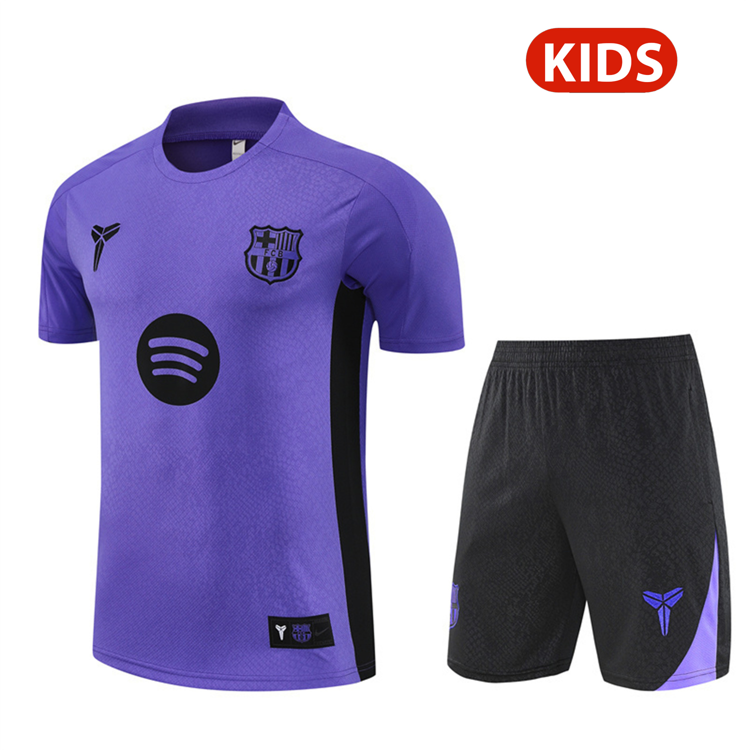 Barcelona 25-26 X KB Kids Short-Sleeve Training Set - Purple Top & Black Shorts - UnitedFutballJersey