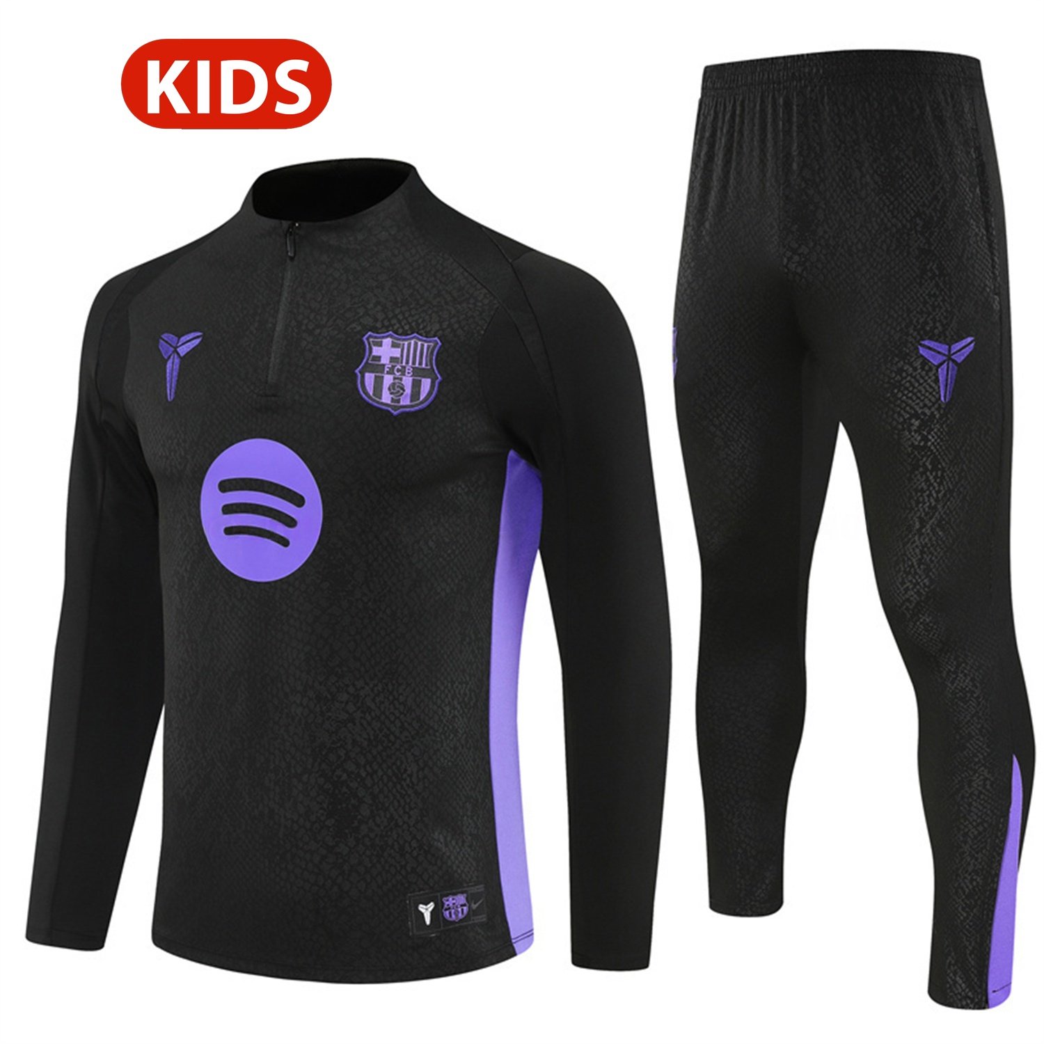 Barcelona 25-26 X KB Kids Long Sleeve Training Set - Black Top & Black Pants - UnitedFutballJersey