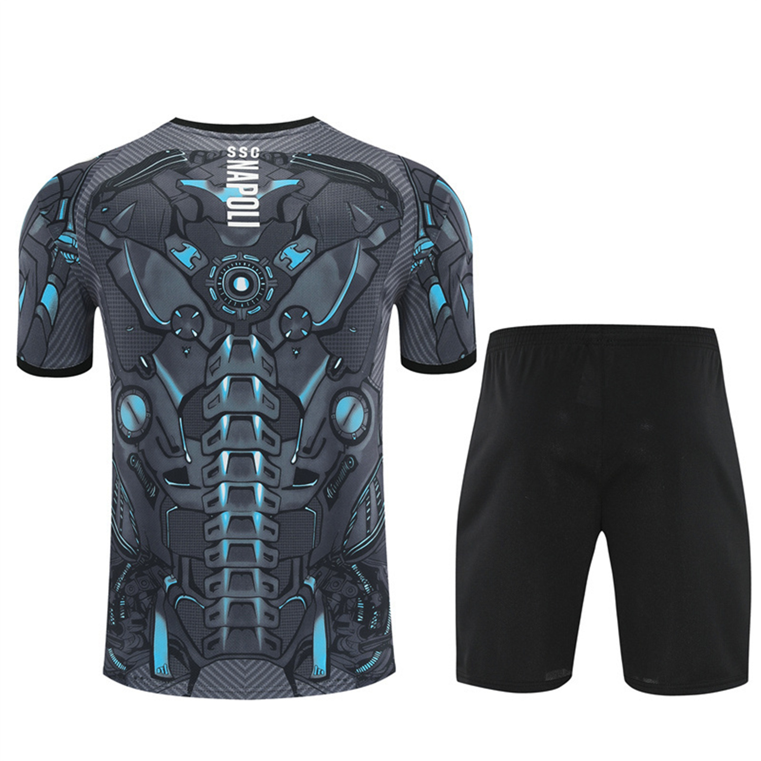 Napoli 25-26 Kids Short-Sleeve Training Set - Gray Mecha Top & Black Shorts - UnitedFutballJersey