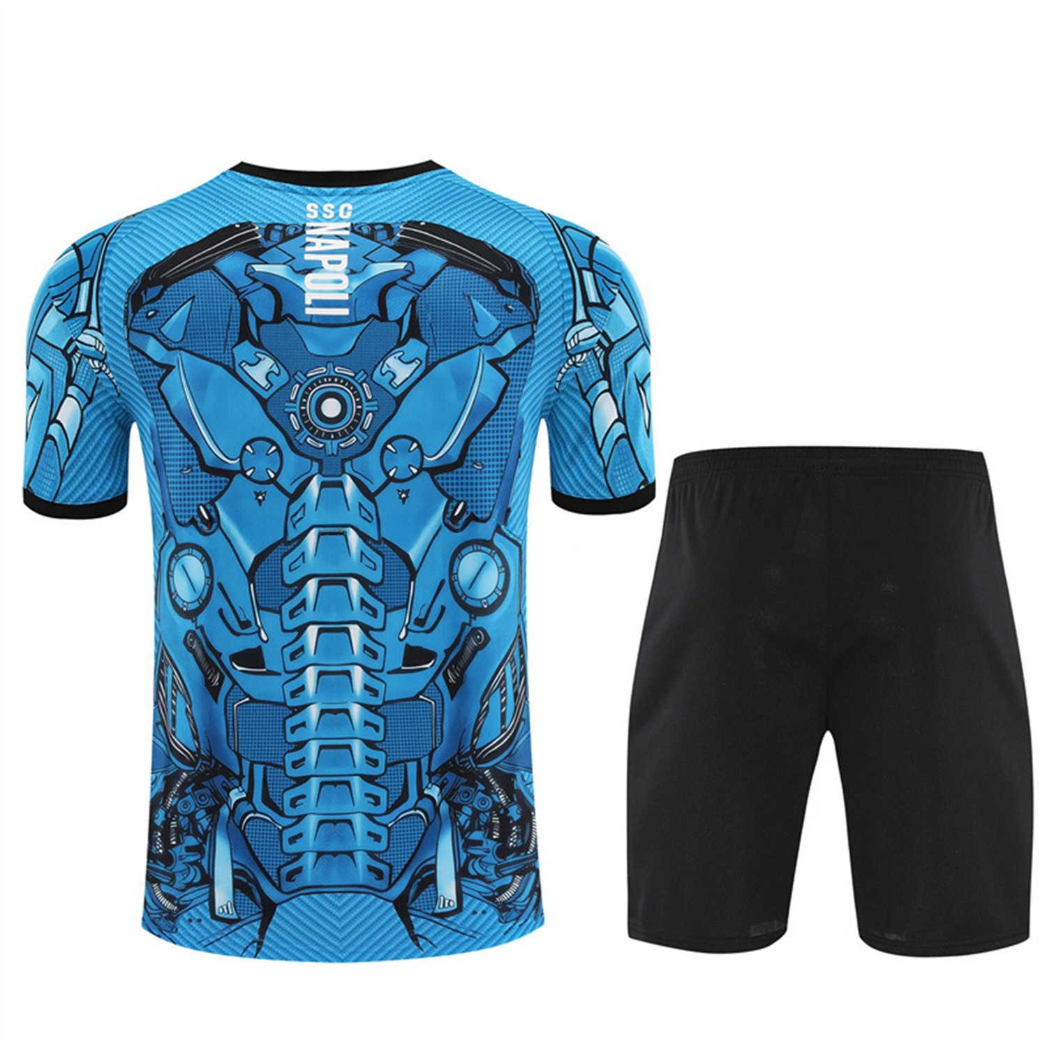 Napoli 25-26 Kids Short-Sleeve Training Set - Blue Mecha Top & Black Shorts - UnitedFutballJersey