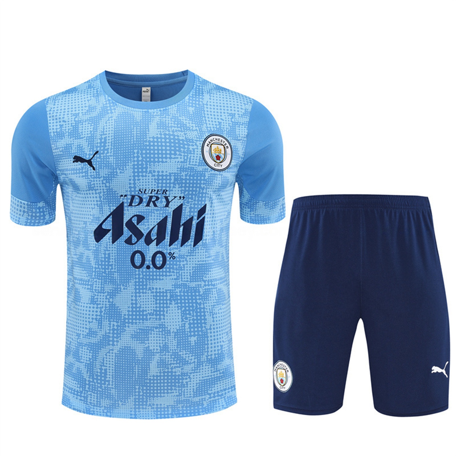 Manchester City 25-26 Short-Sleeve Training Set - Light Blue Camouflage Top & Deep Blue Shorts - UnitedFutballJersey